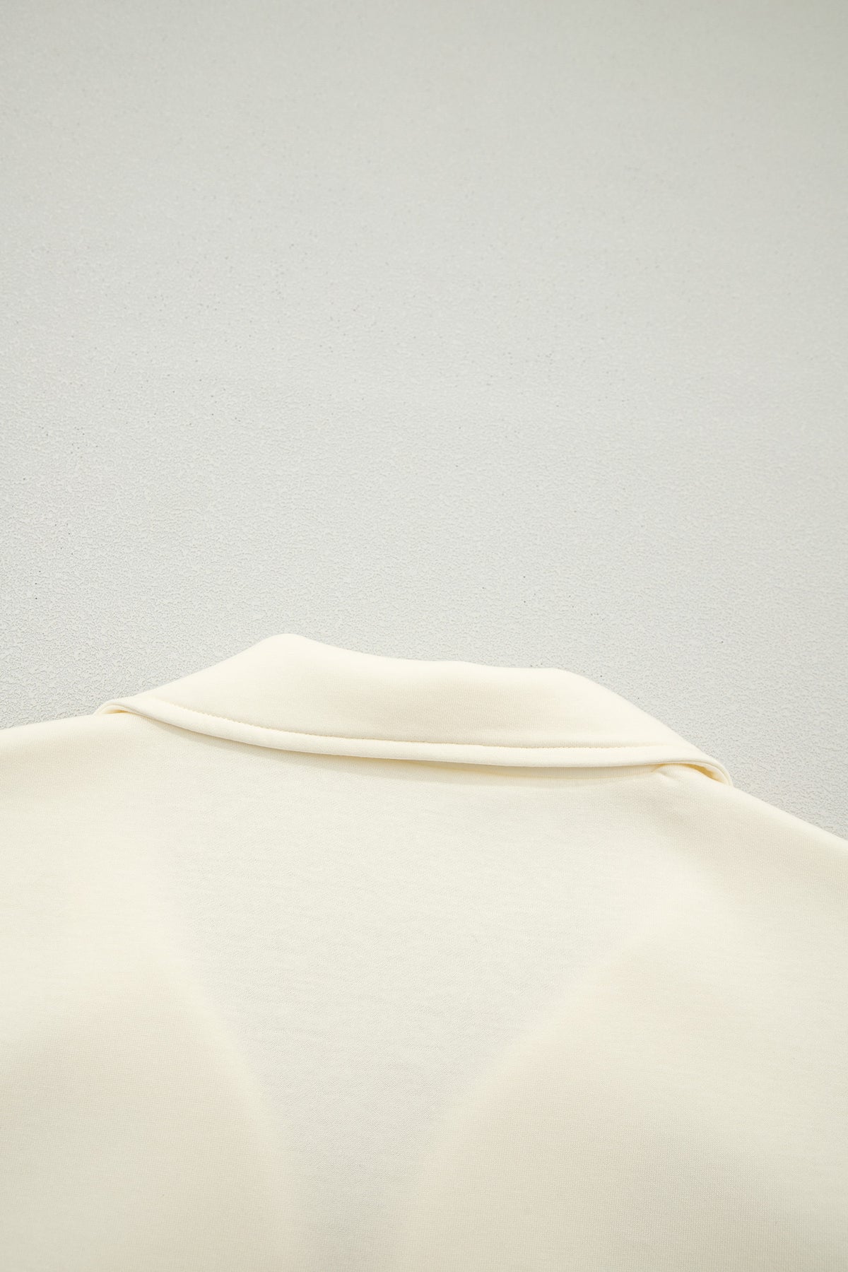 Beige Zipped up Collared Ruffled Short Sleeve Blouse
