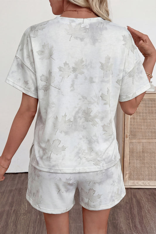 White Woodland Camouflage Casual 2pcs Short Set