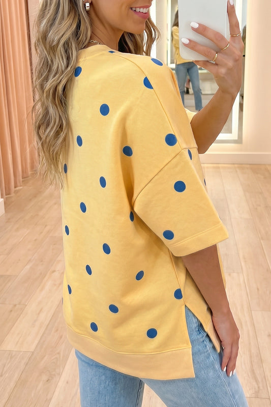 Polka Dot Print Crossed Seam Detail Oversize Tee