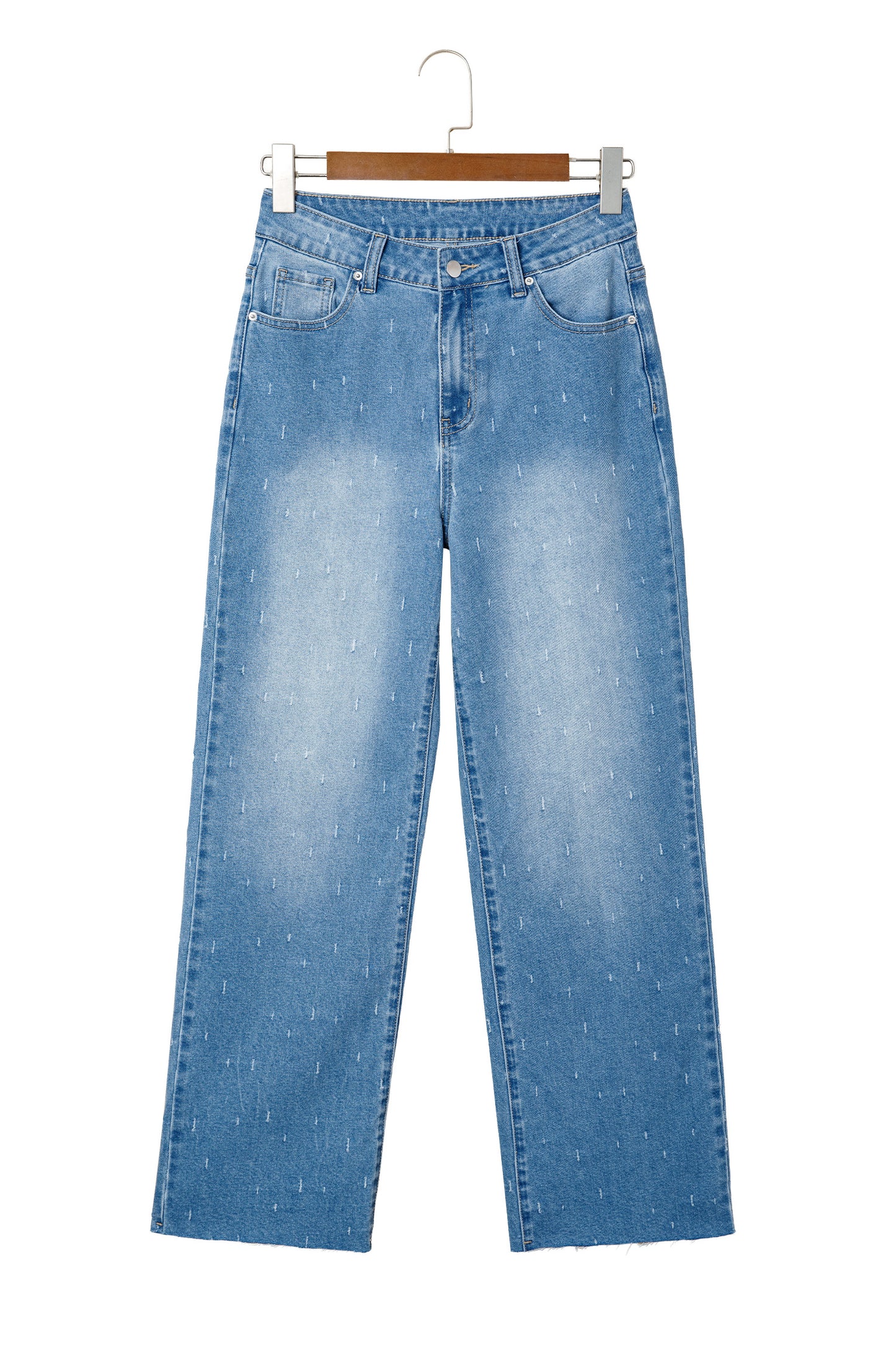 Mist Blue Distressed Detail Tummy Control Raw Hem Jeans