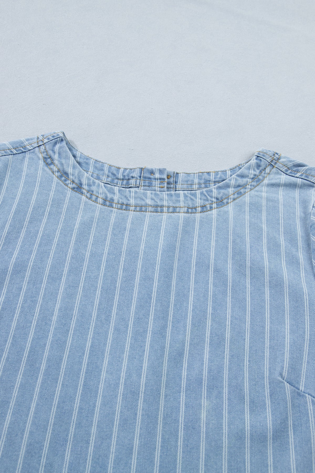 Sky Blue Stripe Buttoned Back T-Shirt Denim Mini Dress