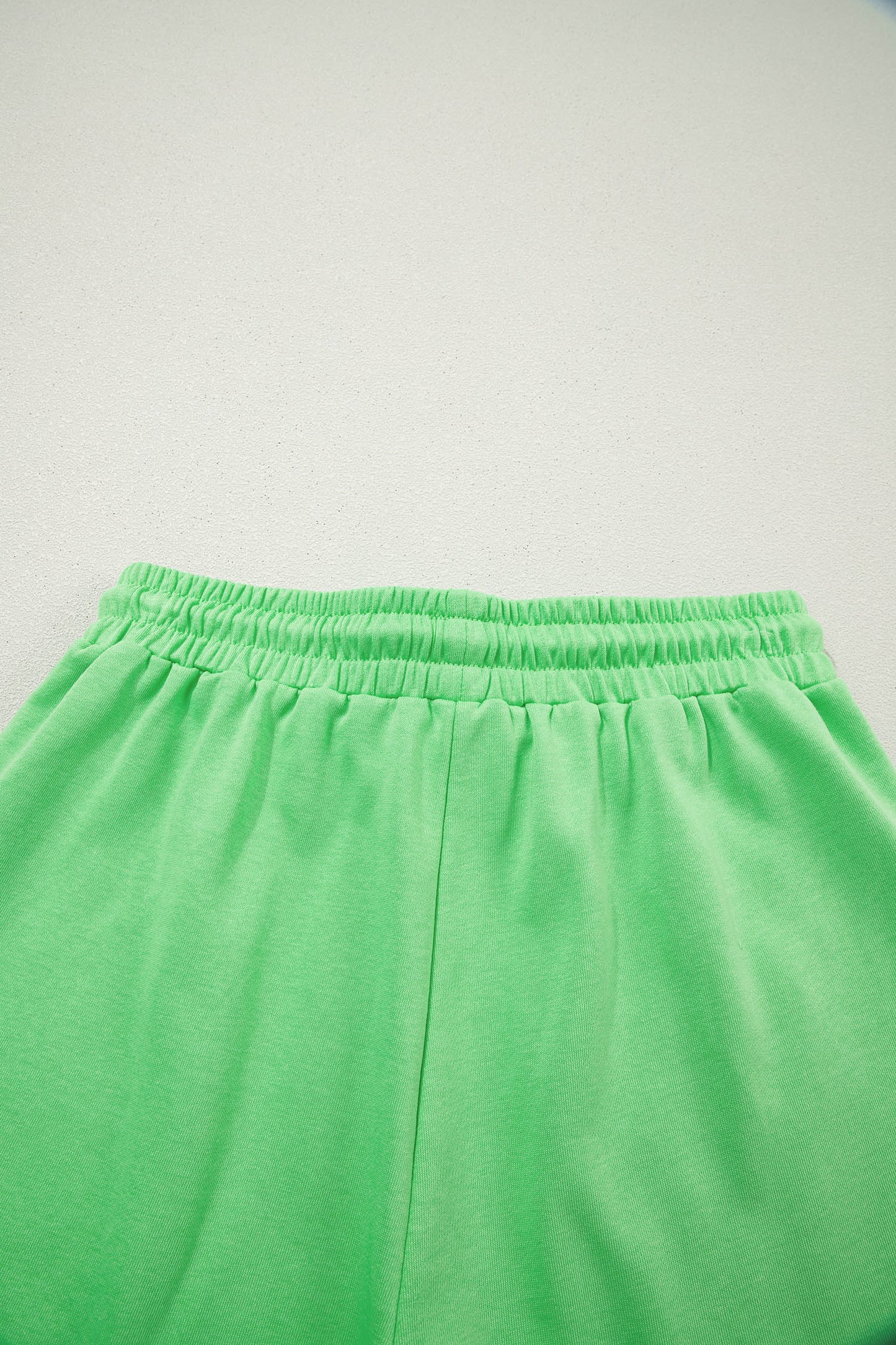 Green Solid Color Puffy Loose Top Drawstring Shorts 2pcs Outfit