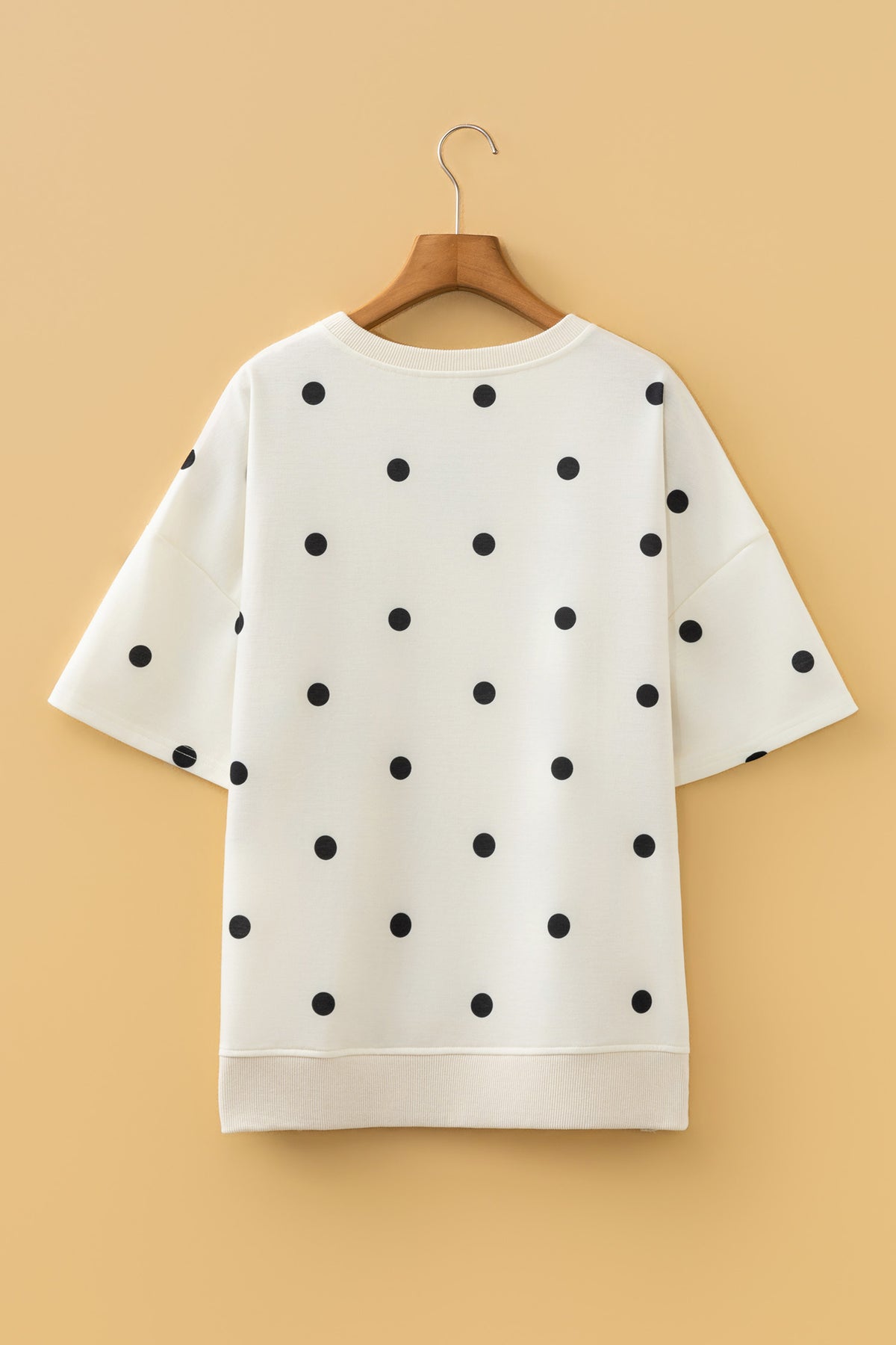 Polka Dot Print Crossed Seam Detail Oversize Tee