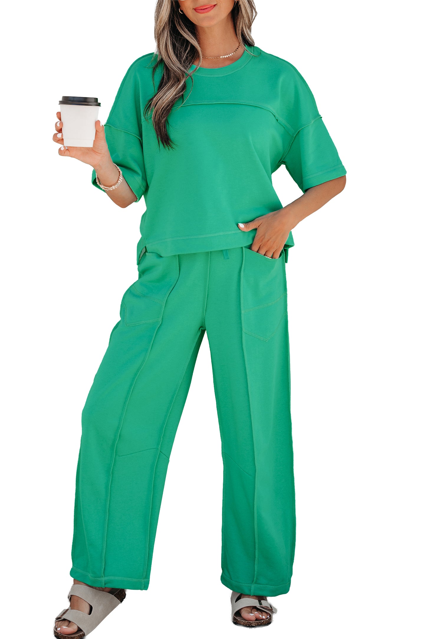 Orchid Bouquet Drop Shoulder Boxy Tee and Barrel Pants Set