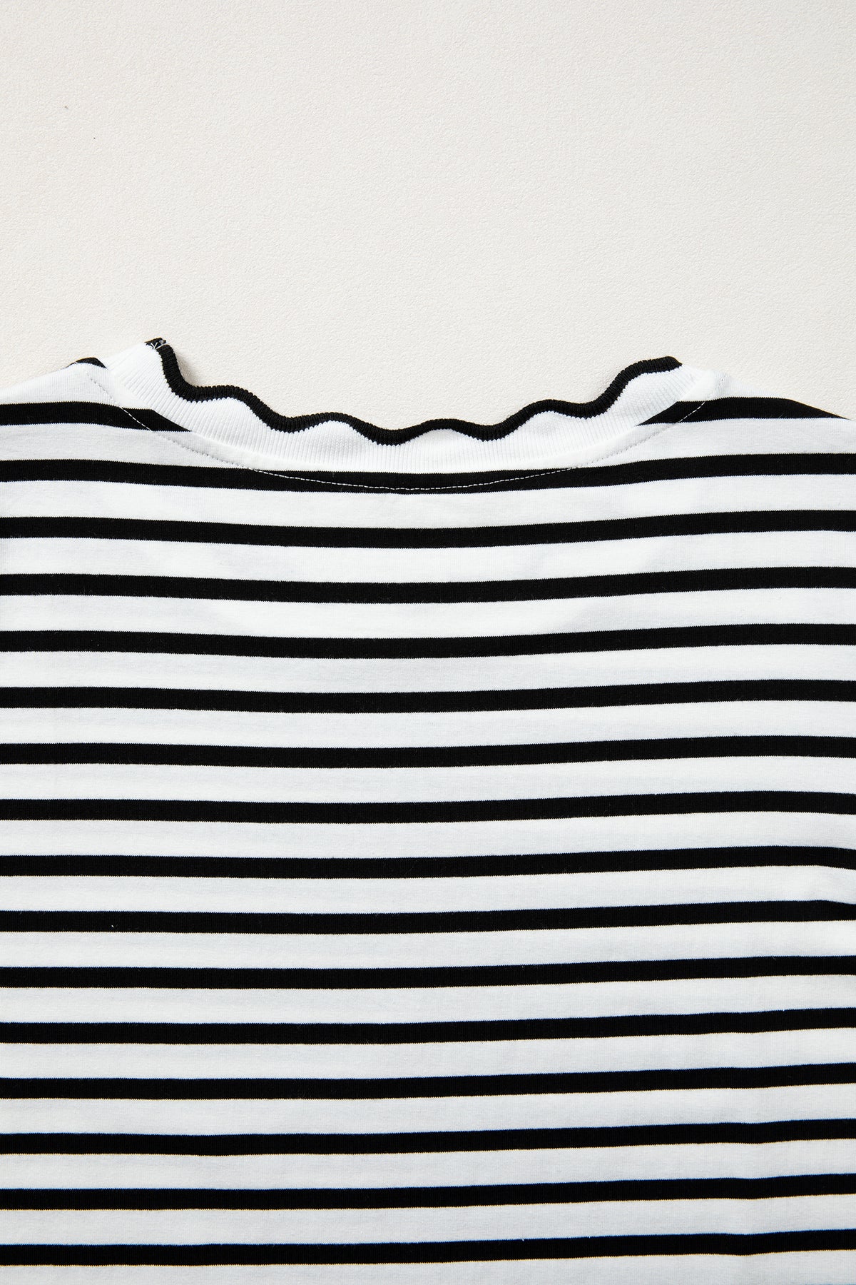 Red Stripe Scalloped Trim Round Neck T Shirt