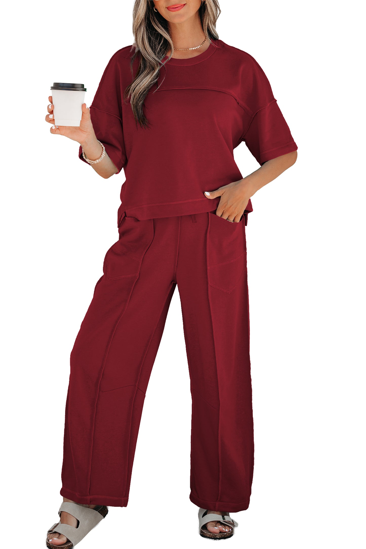 Orchid Bouquet Drop Shoulder Boxy Tee and Barrel Pants Set