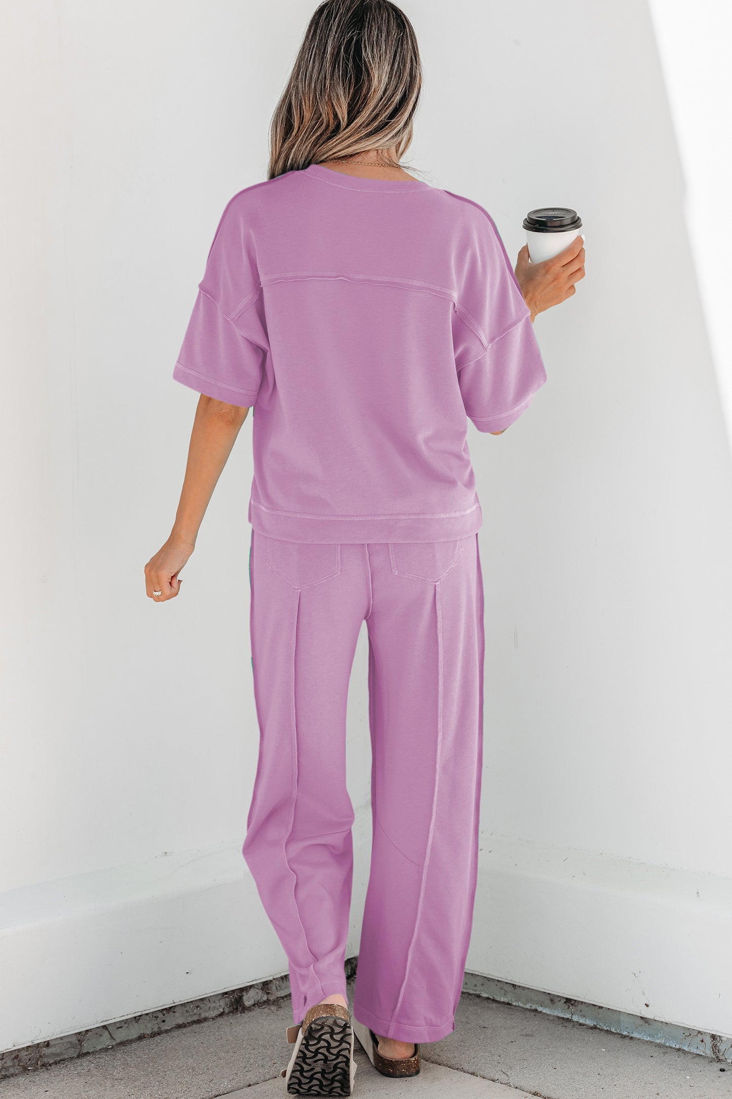 Orchid Bouquet Drop Shoulder Boxy Tee and Barrel Pants Set
