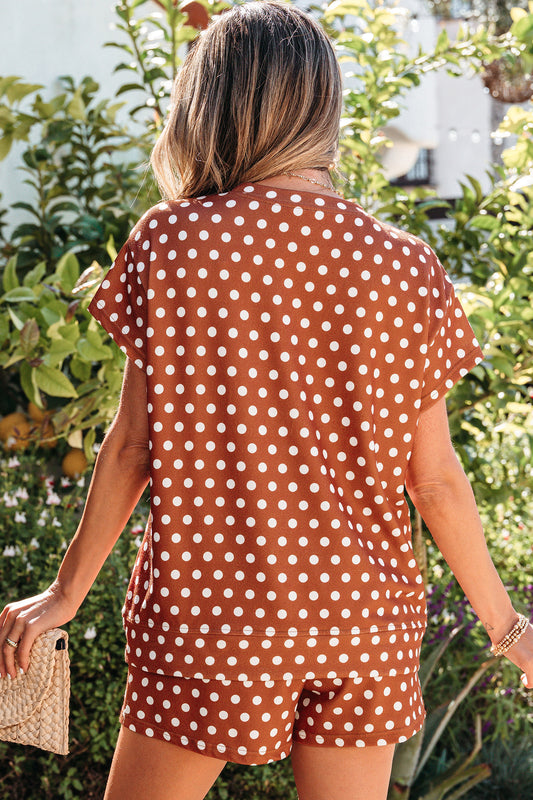 Brown Polka Dot Print Short Set