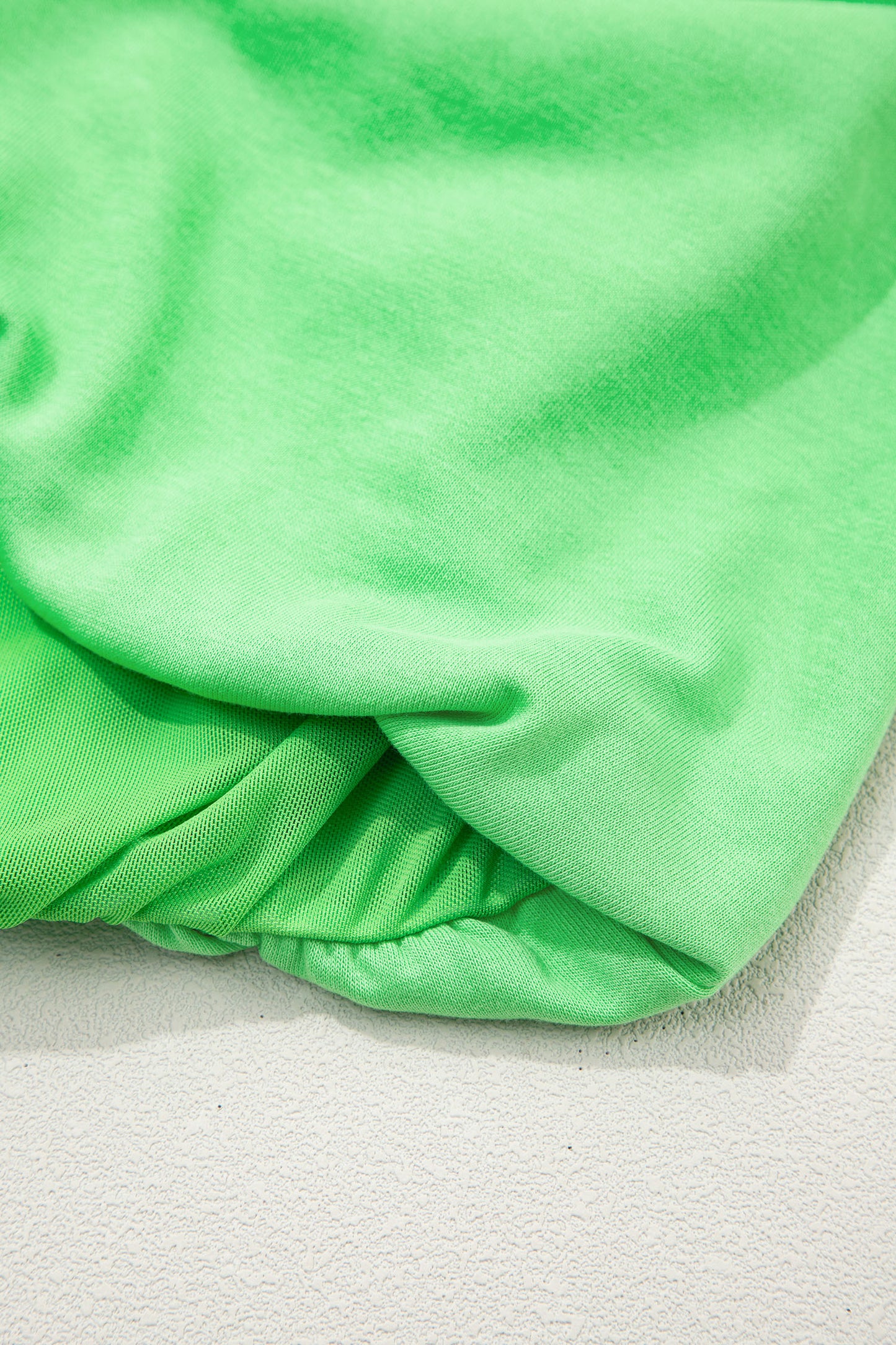 Green Solid Color Puffy Loose Top Drawstring Shorts 2pcs Outfit