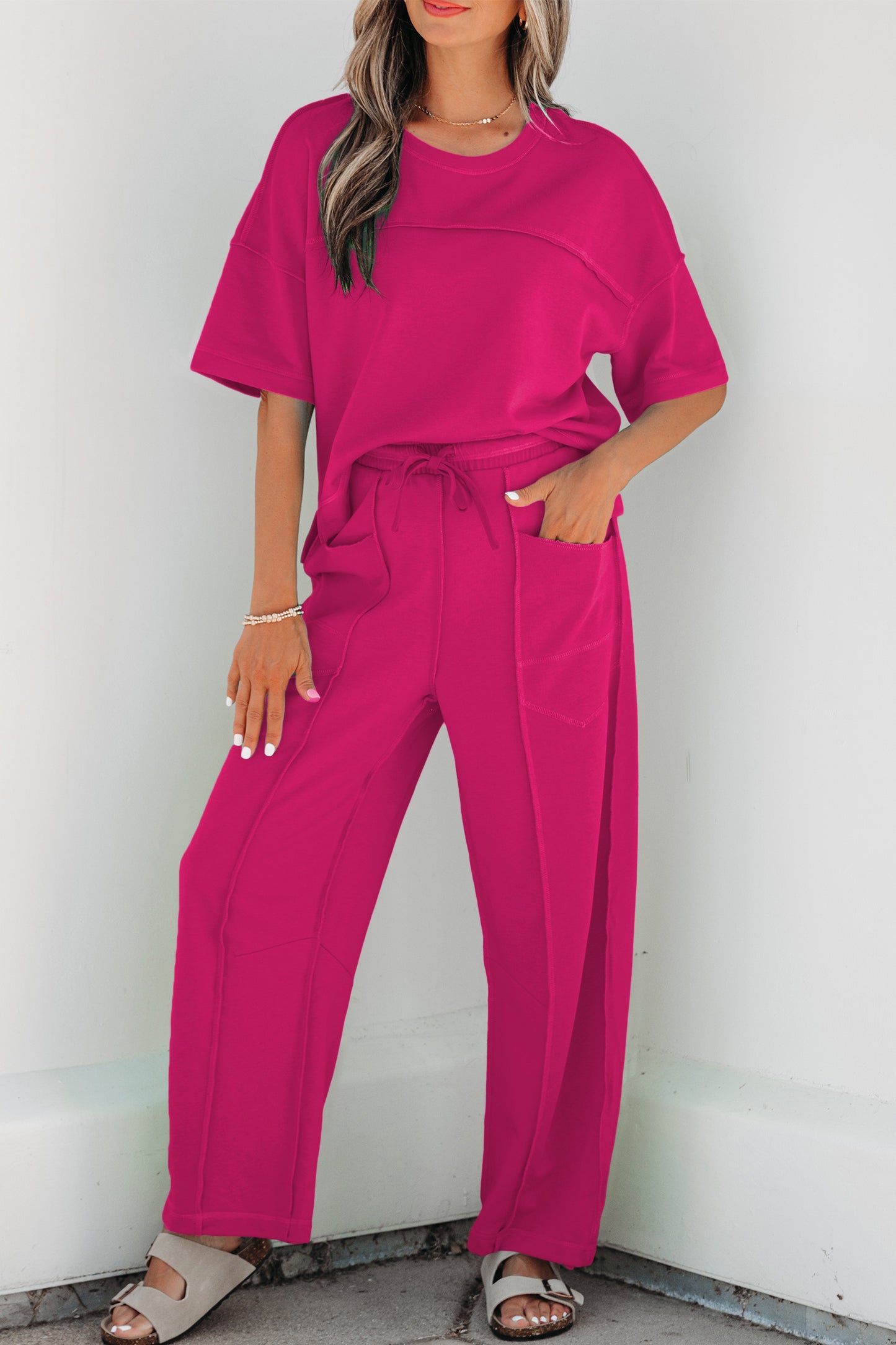 Orchid Bouquet Drop Shoulder Boxy Tee and Barrel Pants Set