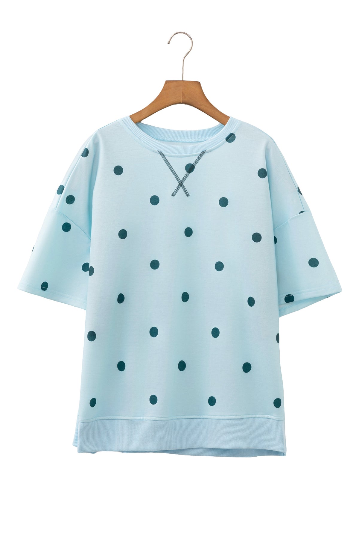 Polka Dot Print Crossed Seam Detail Oversize Tee
