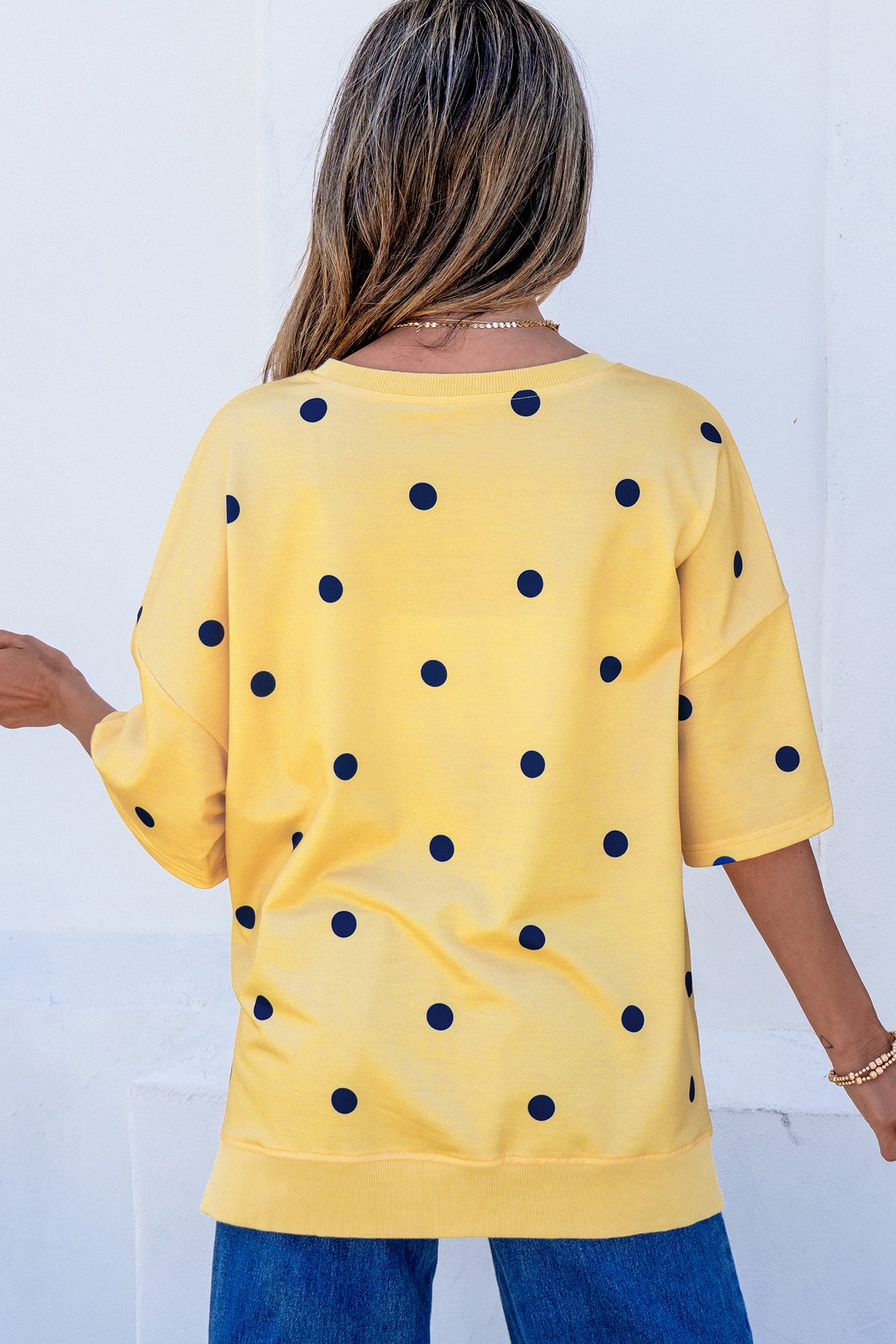 Polka Dot Print Crossed Seam Detail Oversize Tee