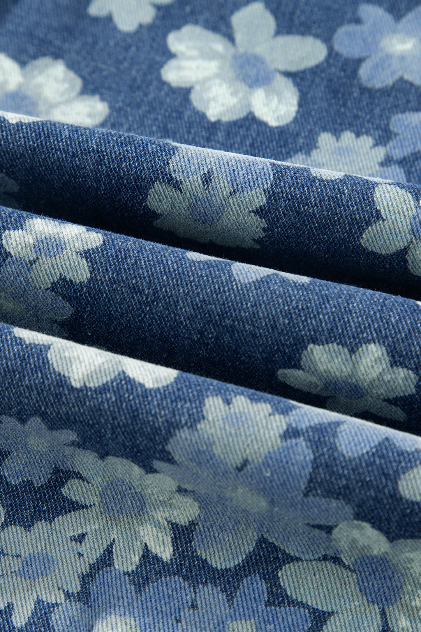 Sky Blue Dainty Floral Printed Drawstring Barrel Jeans