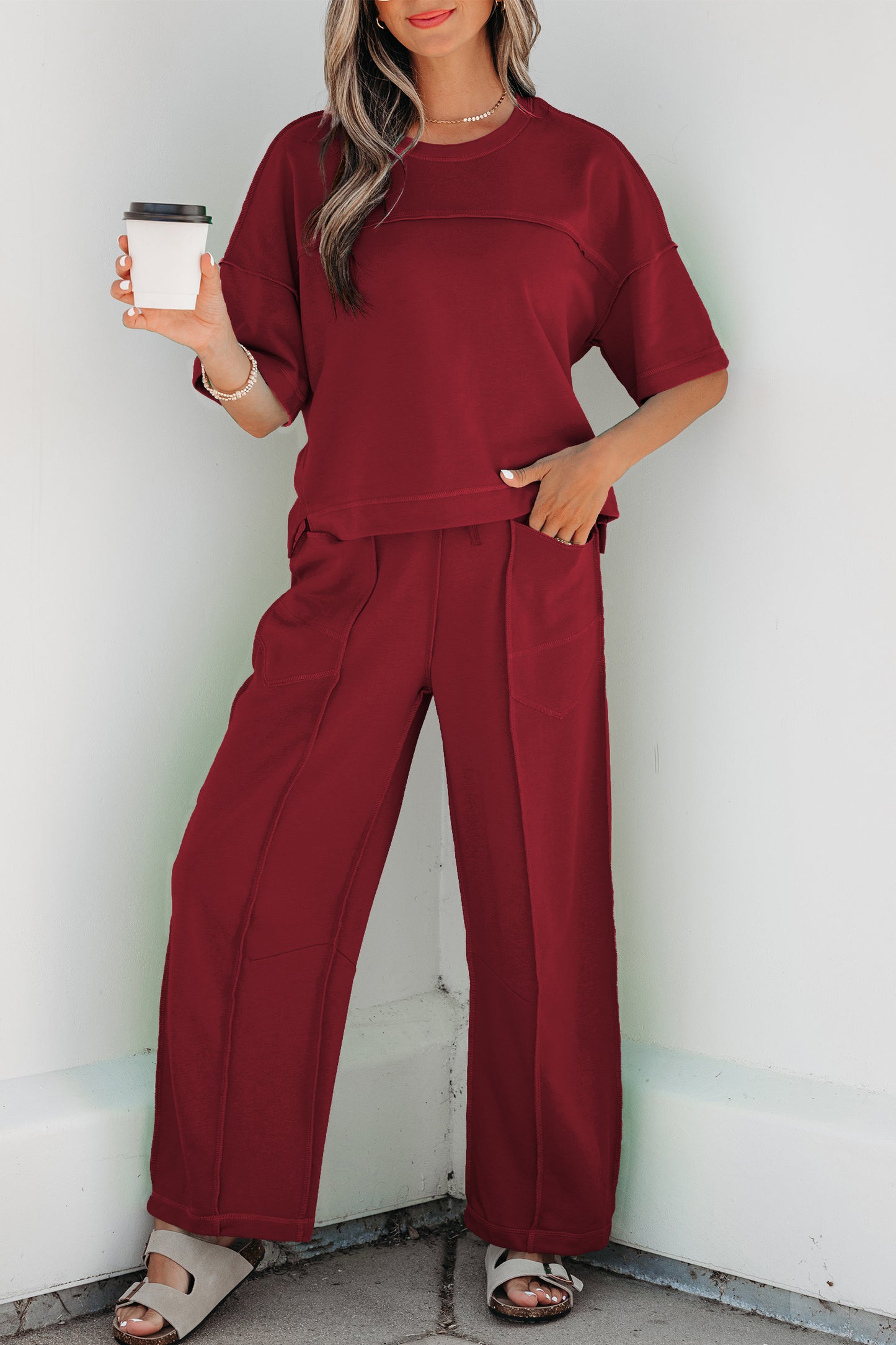 Orchid Bouquet Drop Shoulder Boxy Tee and Barrel Pants Set