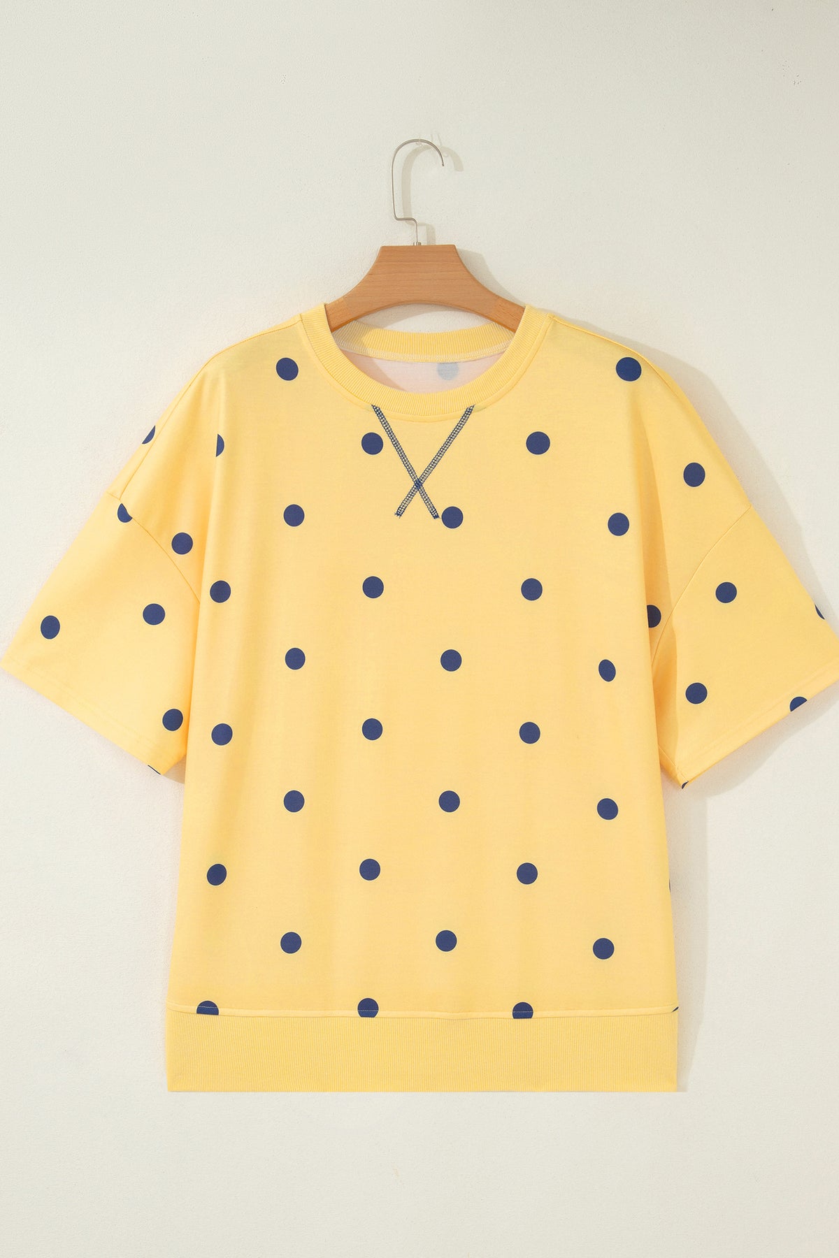 Polka Dot Print Crossed Seam Detail Oversize Tee