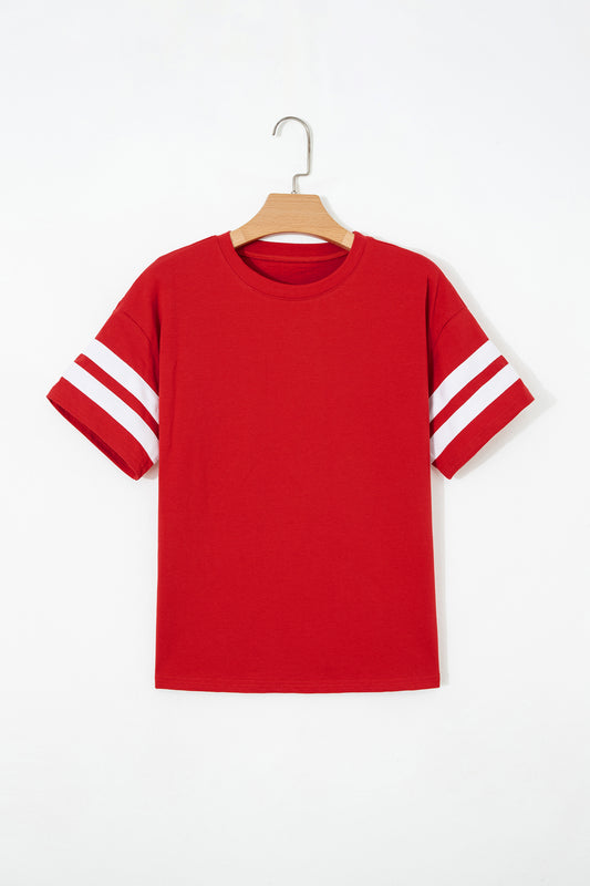 Black Varsity Striped Short Sleeve Crew Neck T Shirt