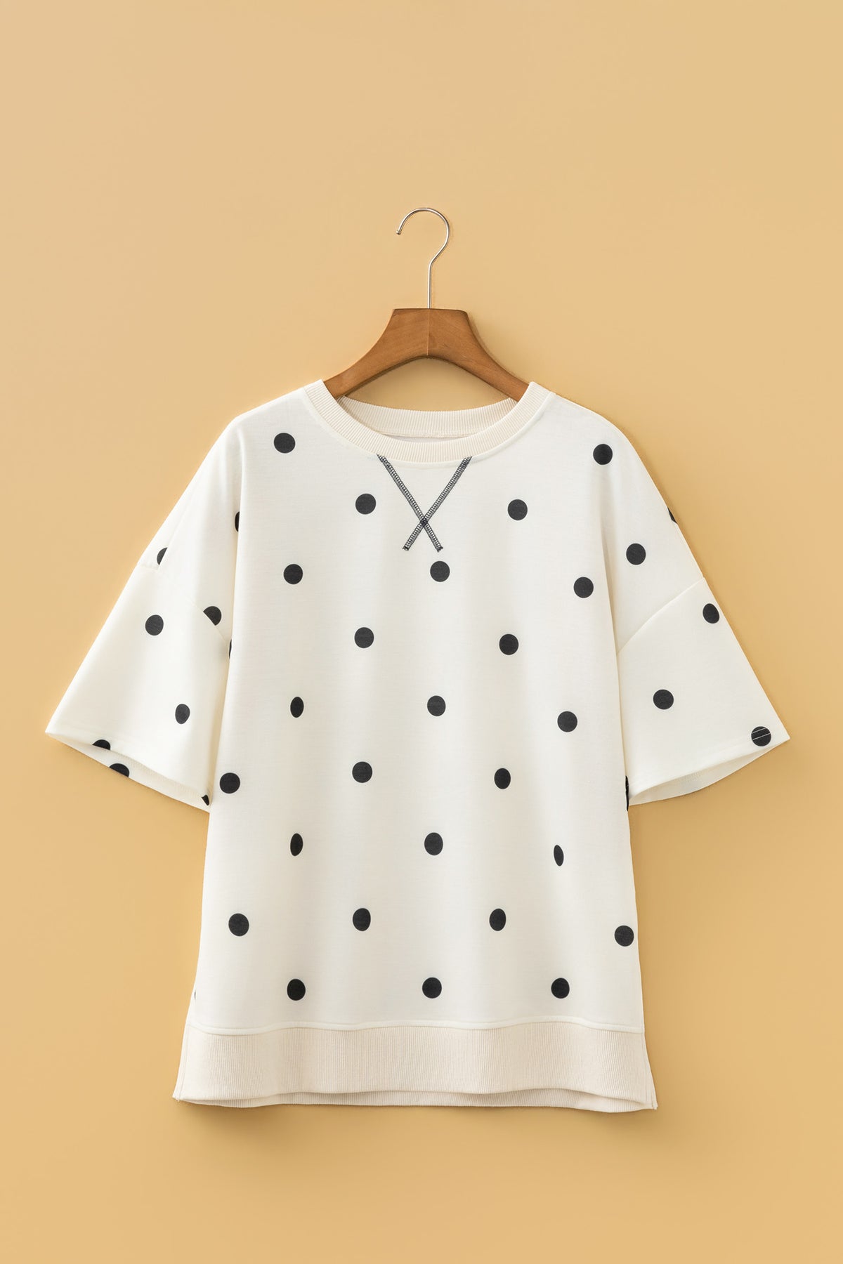 Polka Dot Print Crossed Seam Detail Oversize Tee