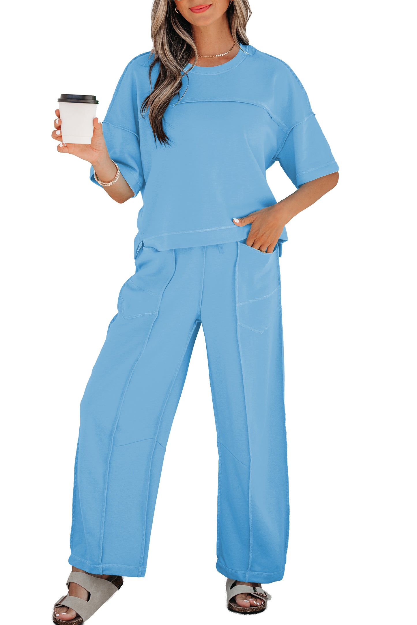 Orchid Bouquet Drop Shoulder Boxy Tee and Barrel Pants Set