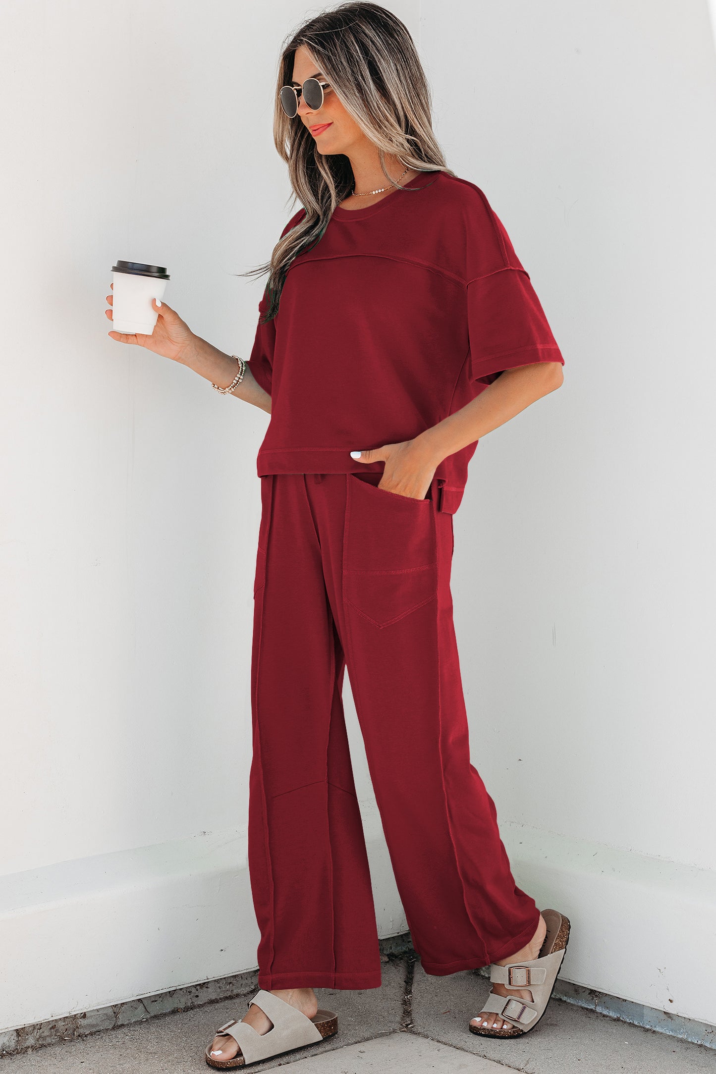 Orchid Bouquet Drop Shoulder Boxy Tee and Barrel Pants Set