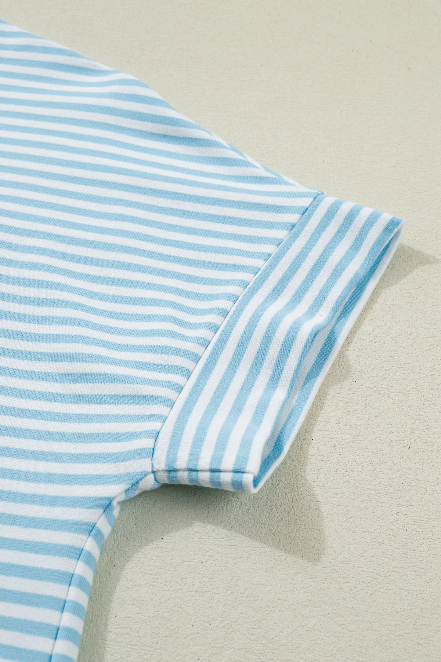 Stripe Cuffed Sleeve Contrast Mock Neck Tee Casual 2pcs Short Set