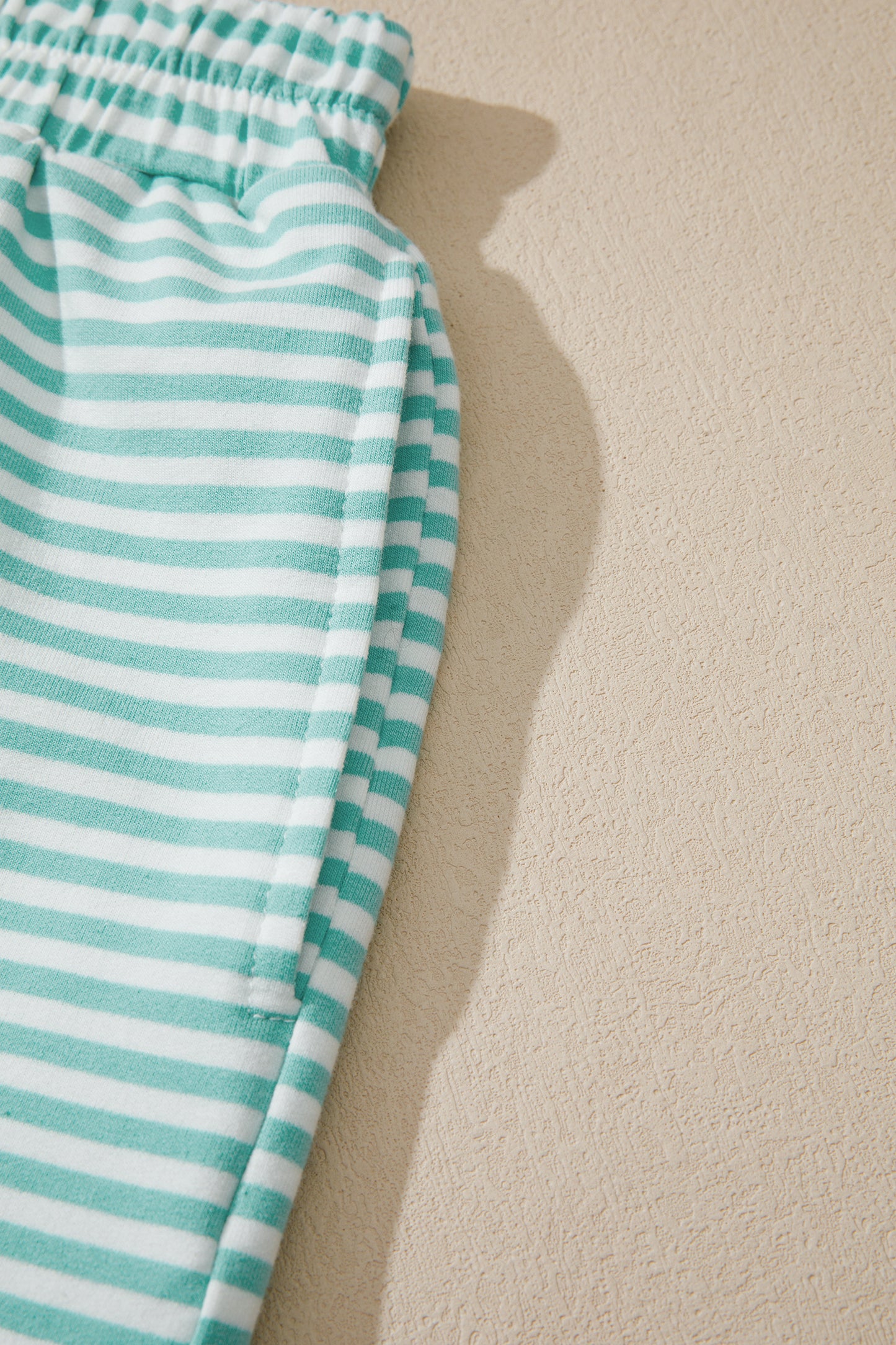 Stripe Cuffed Sleeve Contrast Mock Neck Tee Casual 2pcs Short Set