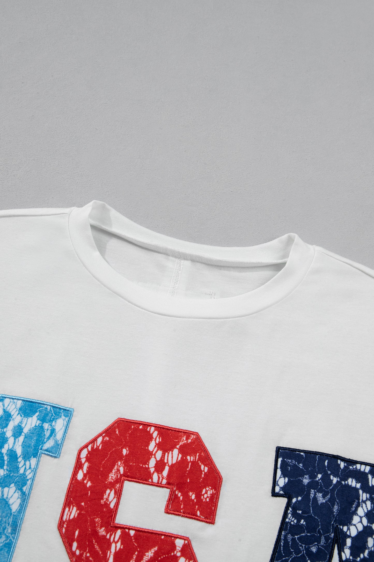 White USA Color Block Letter Printed Dolman Tee