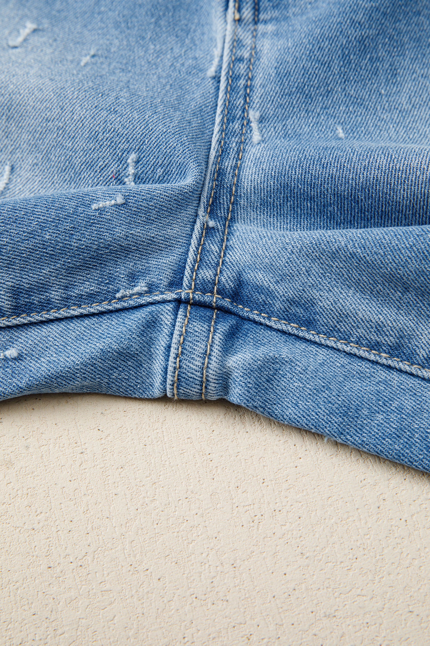 Mist Blue Distressed Detail Tummy Control Raw Hem Jeans