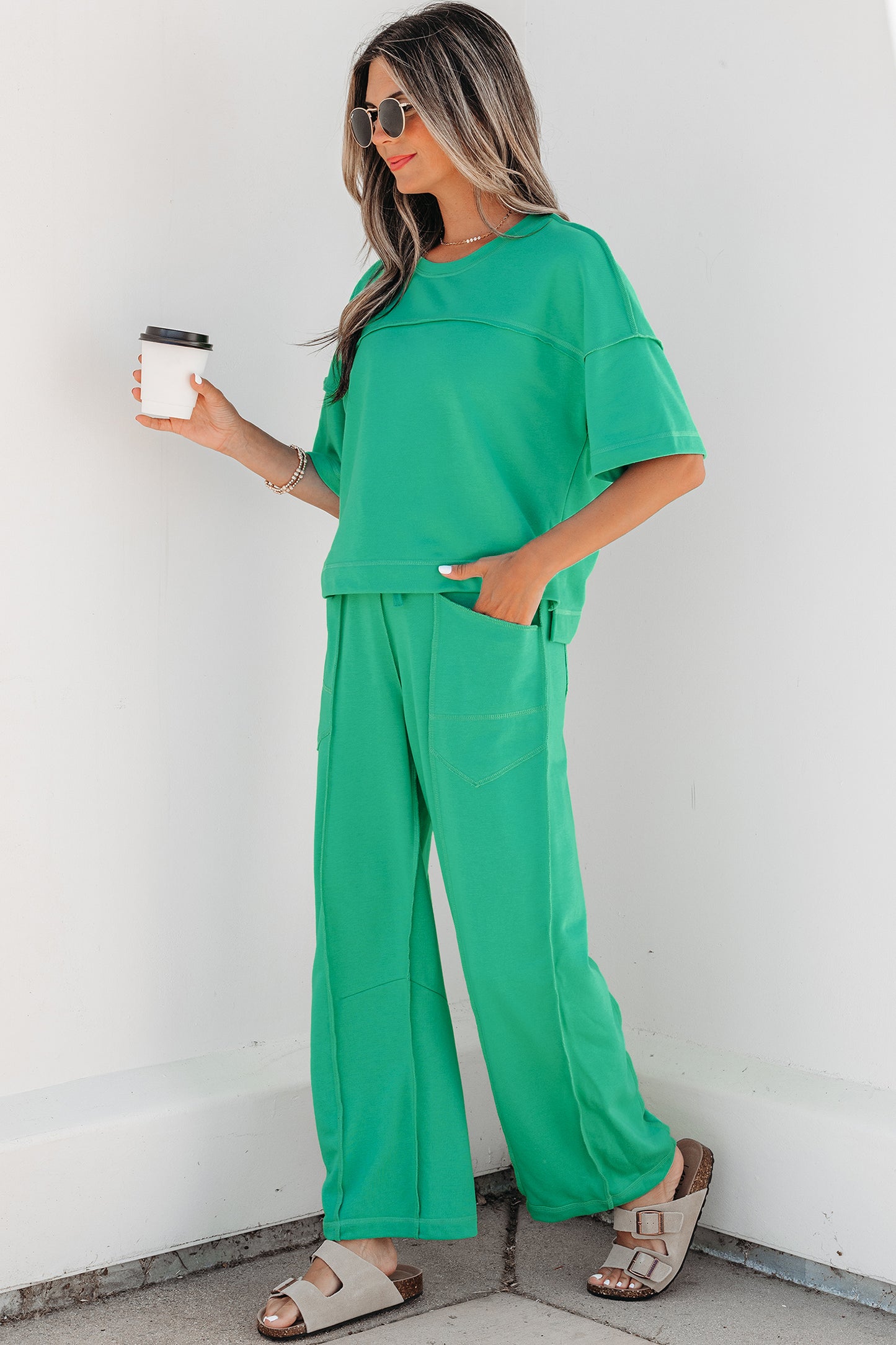 Orchid Bouquet Drop Shoulder Boxy Tee and Barrel Pants Set