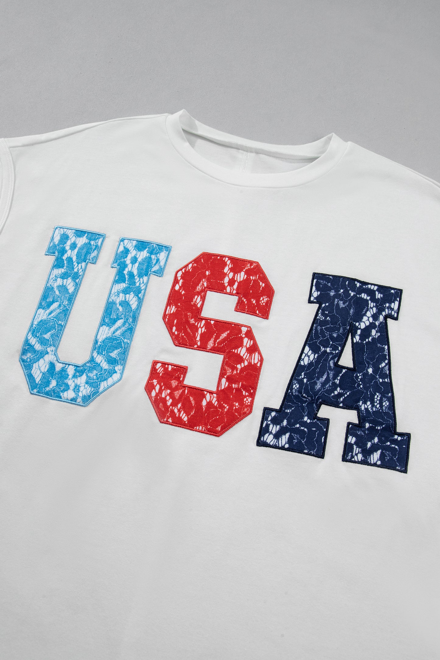 White USA Color Block Letter Printed Dolman Tee