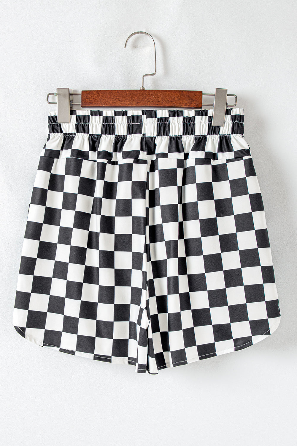 Black Checkered Print High Waist Casual Shorts