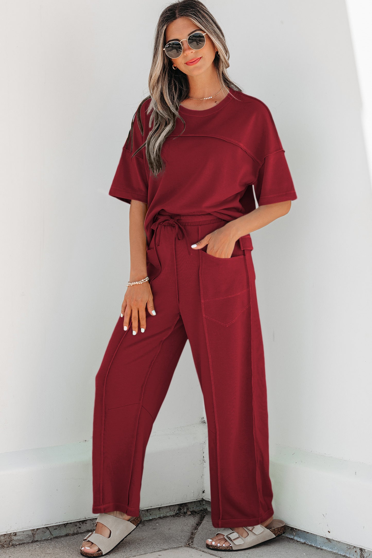 Orchid Bouquet Drop Shoulder Boxy Tee and Barrel Pants Set