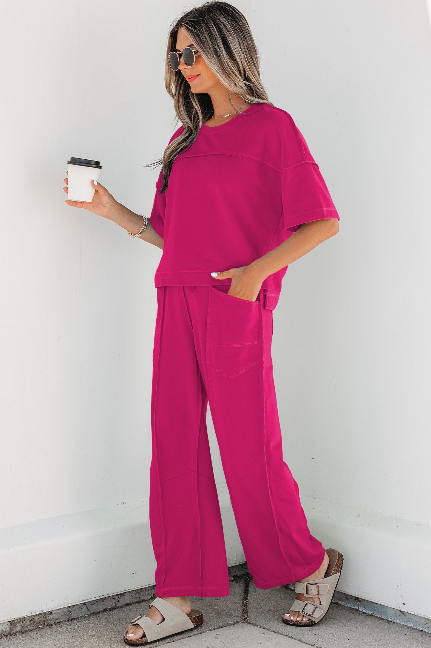 Orchid Bouquet Drop Shoulder Boxy Tee and Barrel Pants Set
