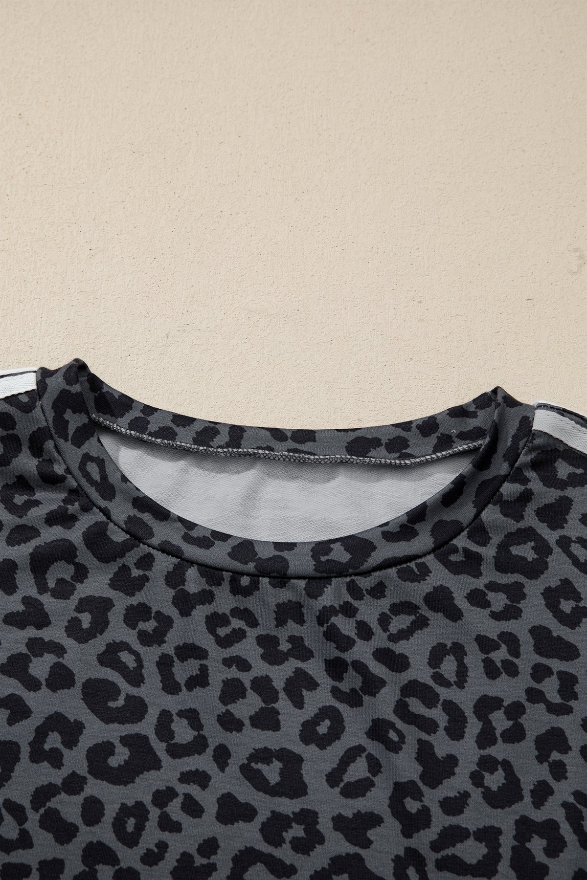 Apricot Leopard Print Varsity Striped Detail 3/4 Sleeve Top Shift Pant Set