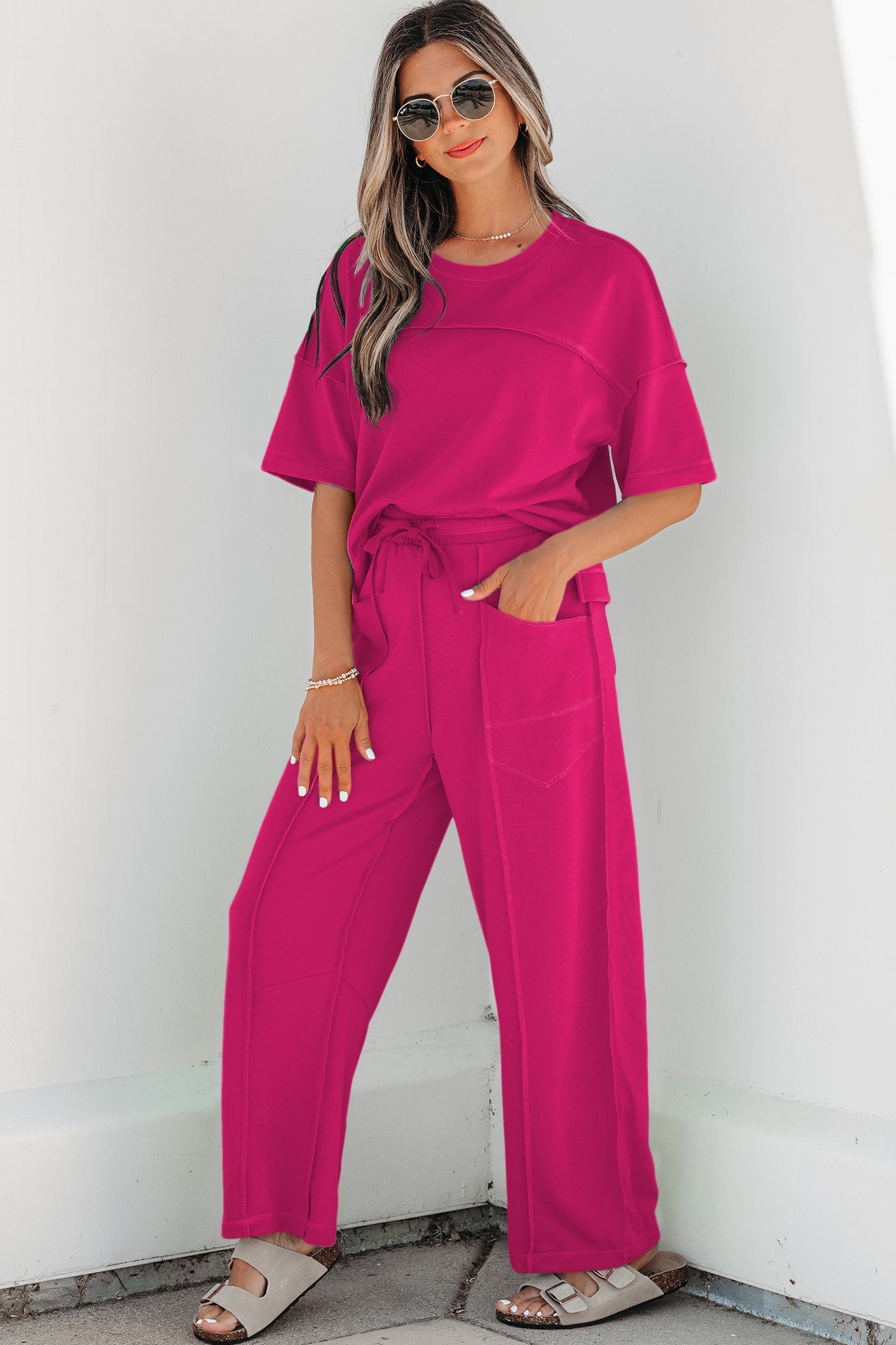 Orchid Bouquet Drop Shoulder Boxy Tee and Barrel Pants Set