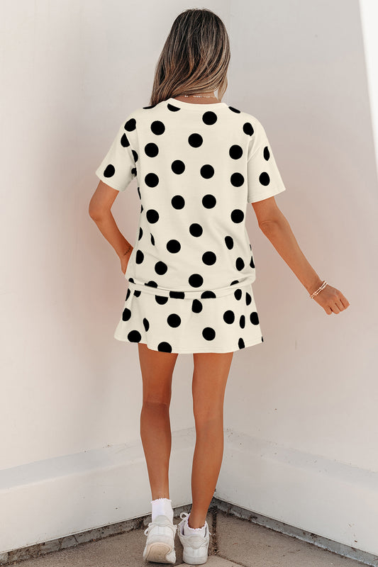 White Polka Dot Short Sleeve Top Casual Skort 2pcs Outfit
