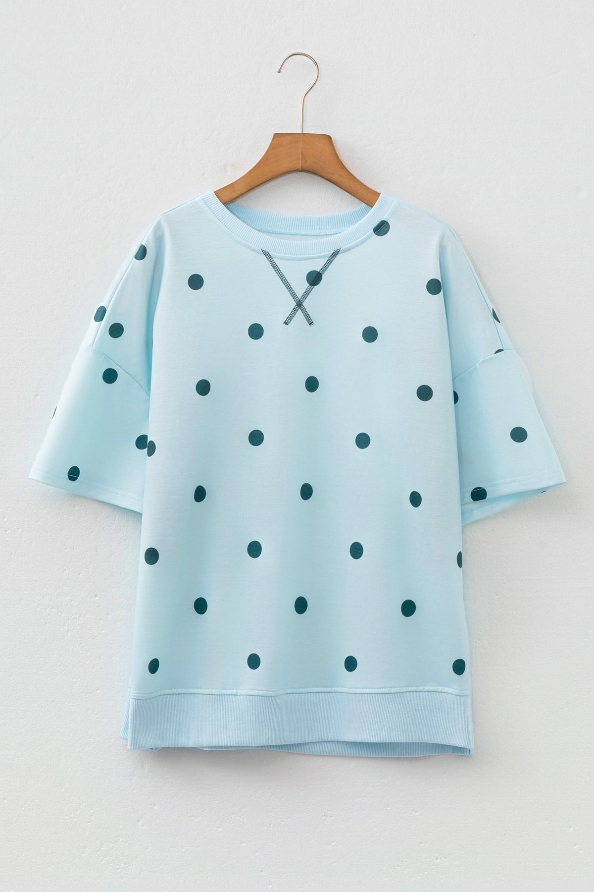 Polka Dot Print Crossed Seam Detail Oversize Tee