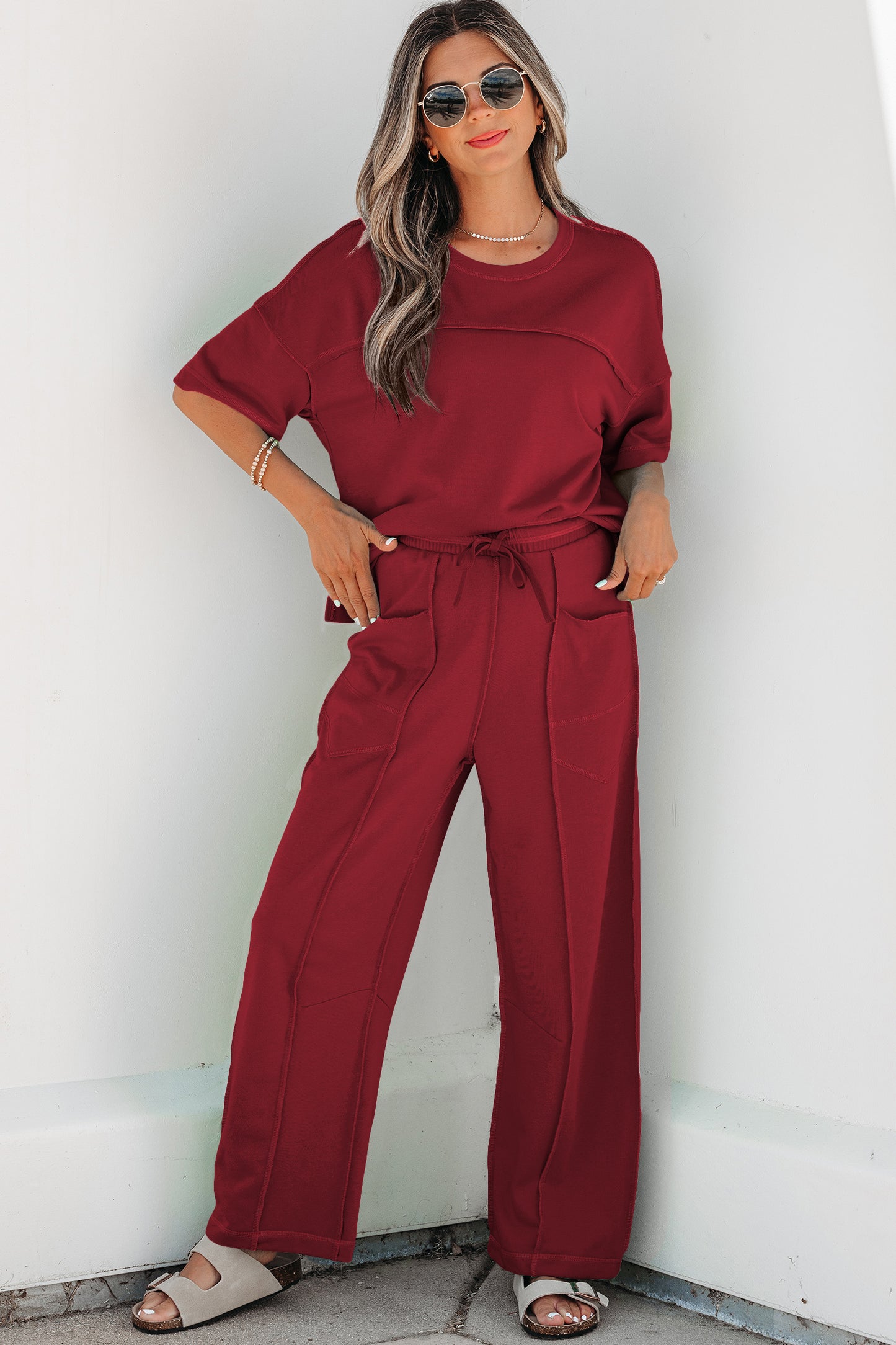 Orchid Bouquet Drop Shoulder Boxy Tee and Barrel Pants Set