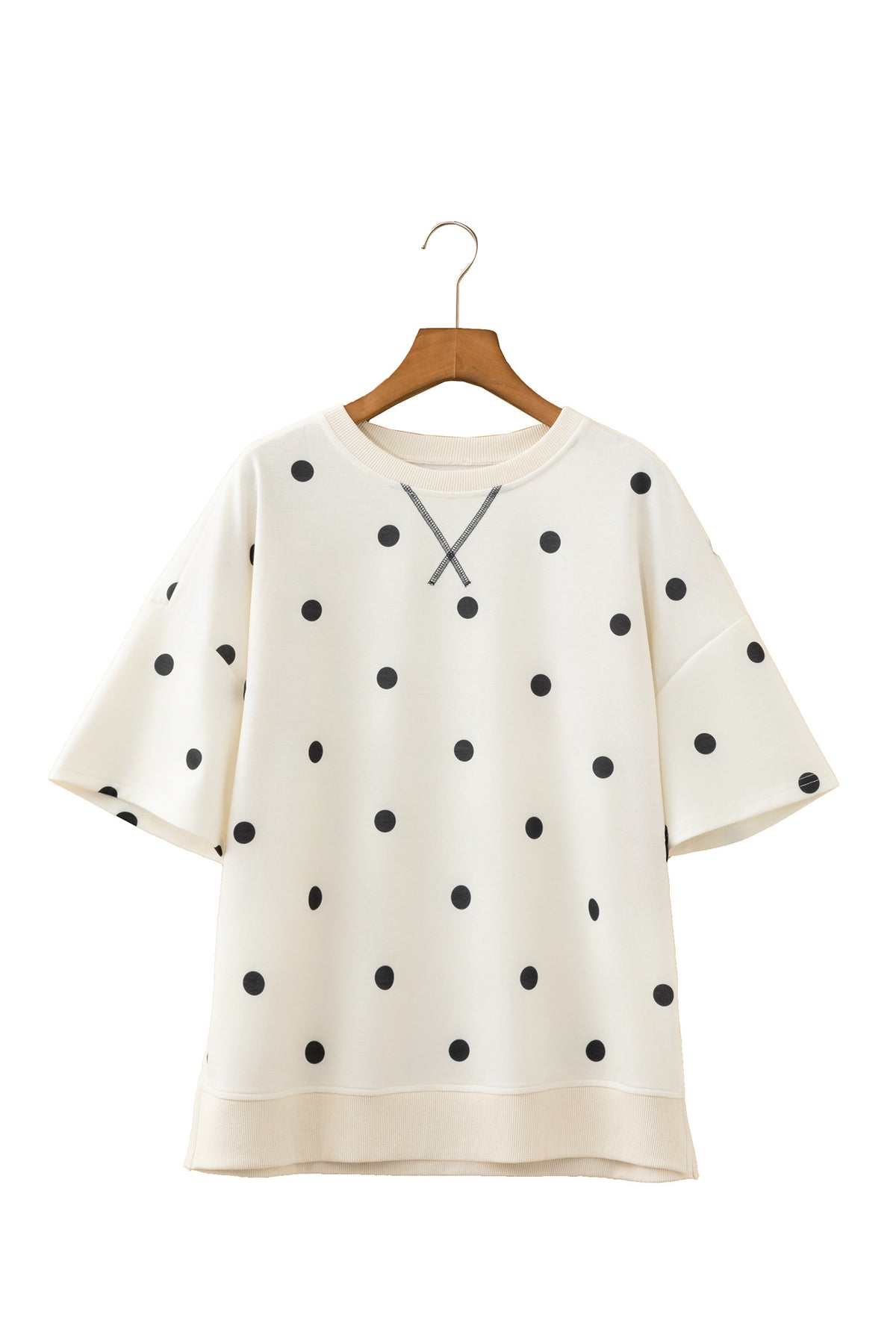 Polka Dot Print Crossed Seam Detail Oversize Tee