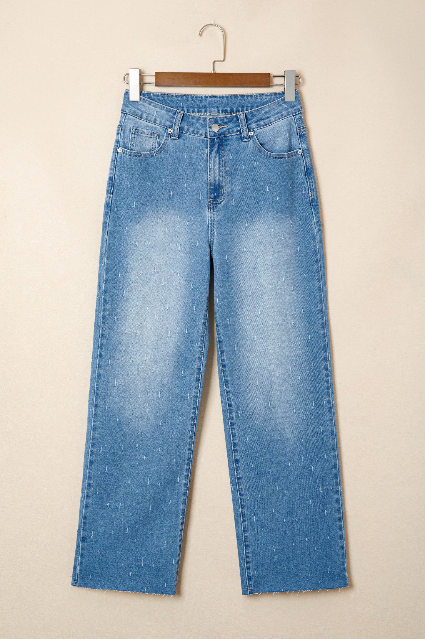 Mist Blue Distressed Detail Tummy Control Raw Hem Jeans