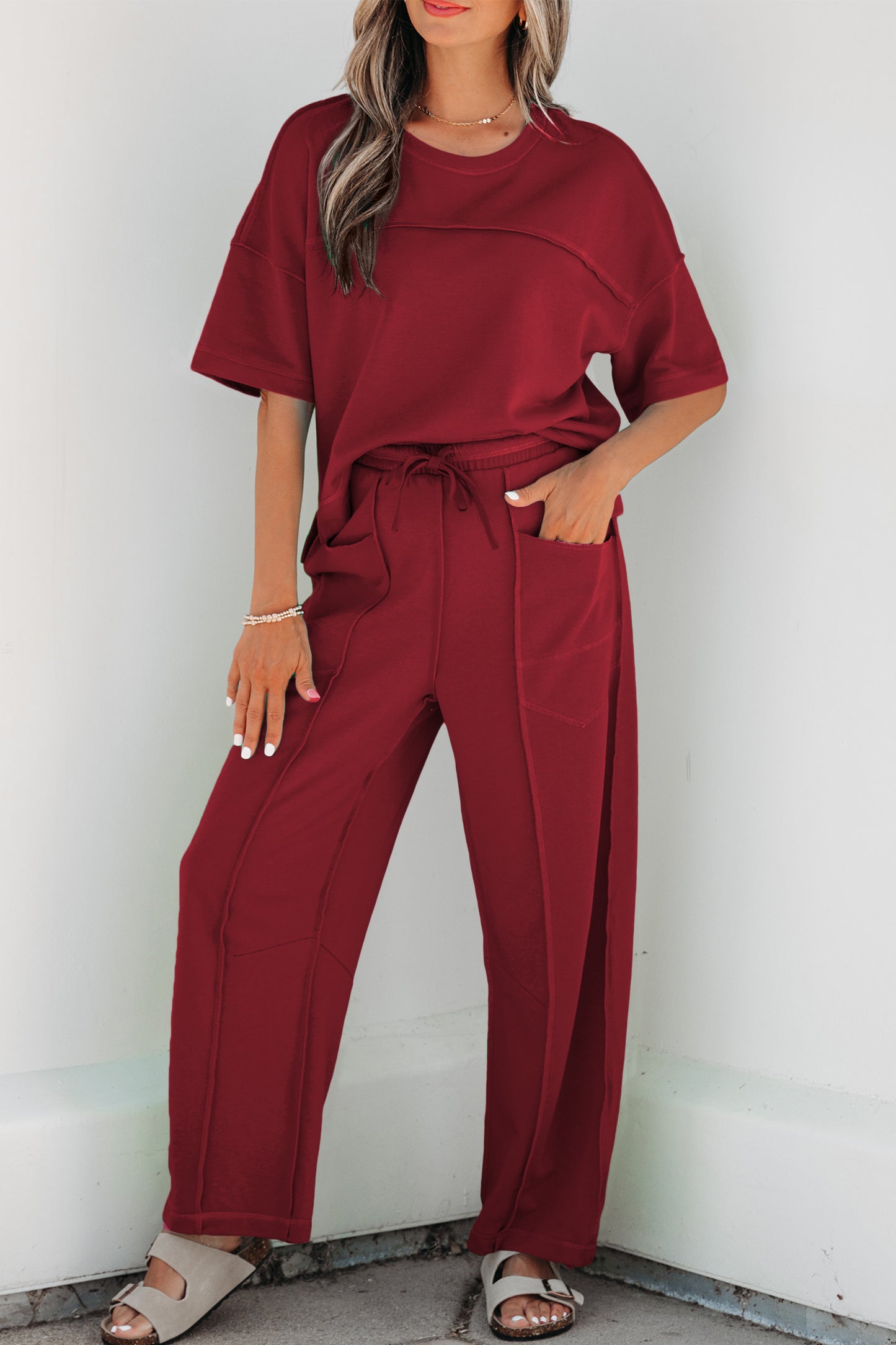 Orchid Bouquet Drop Shoulder Boxy Tee and Barrel Pants Set