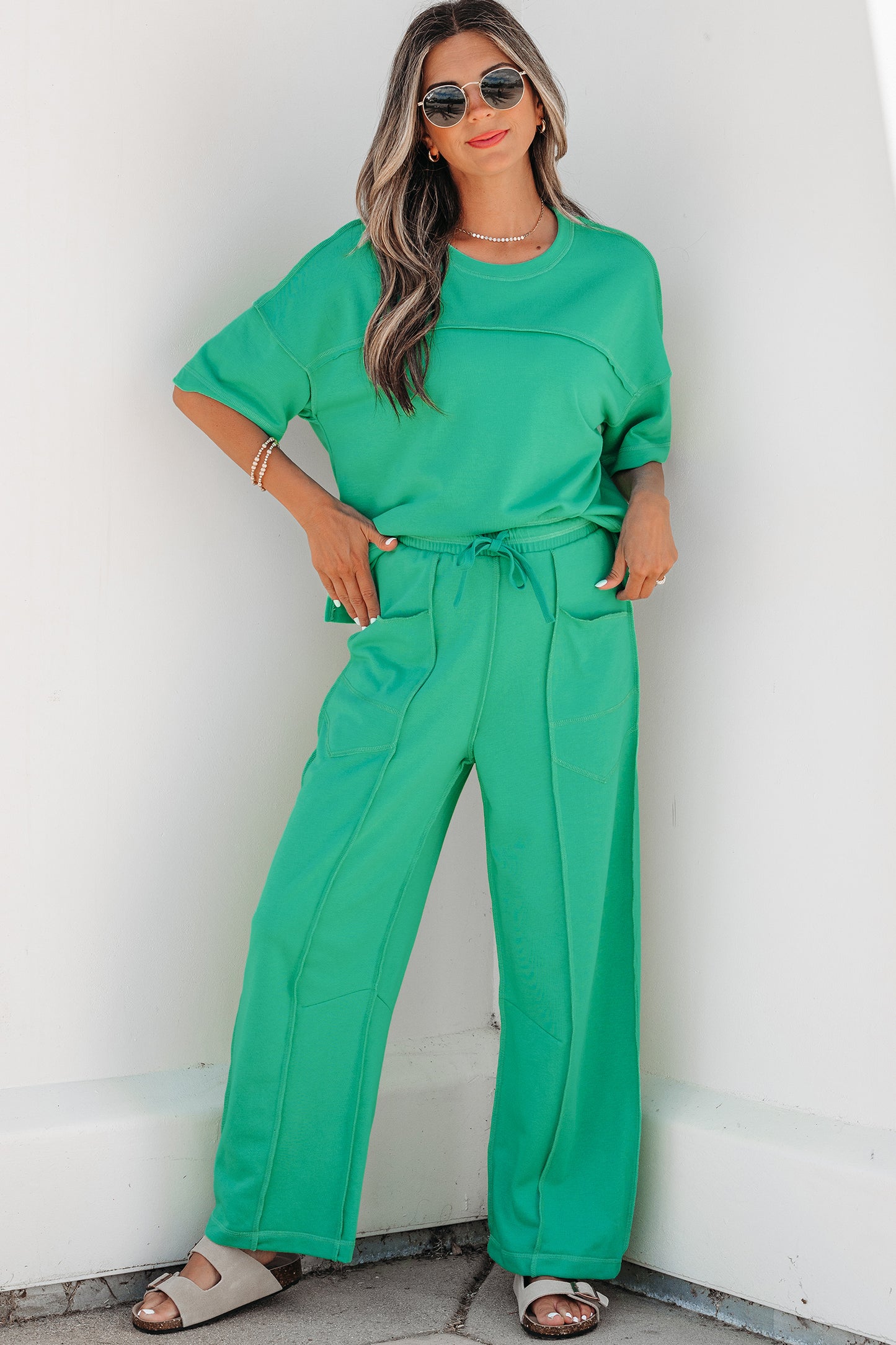 Orchid Bouquet Drop Shoulder Boxy Tee and Barrel Pants Set