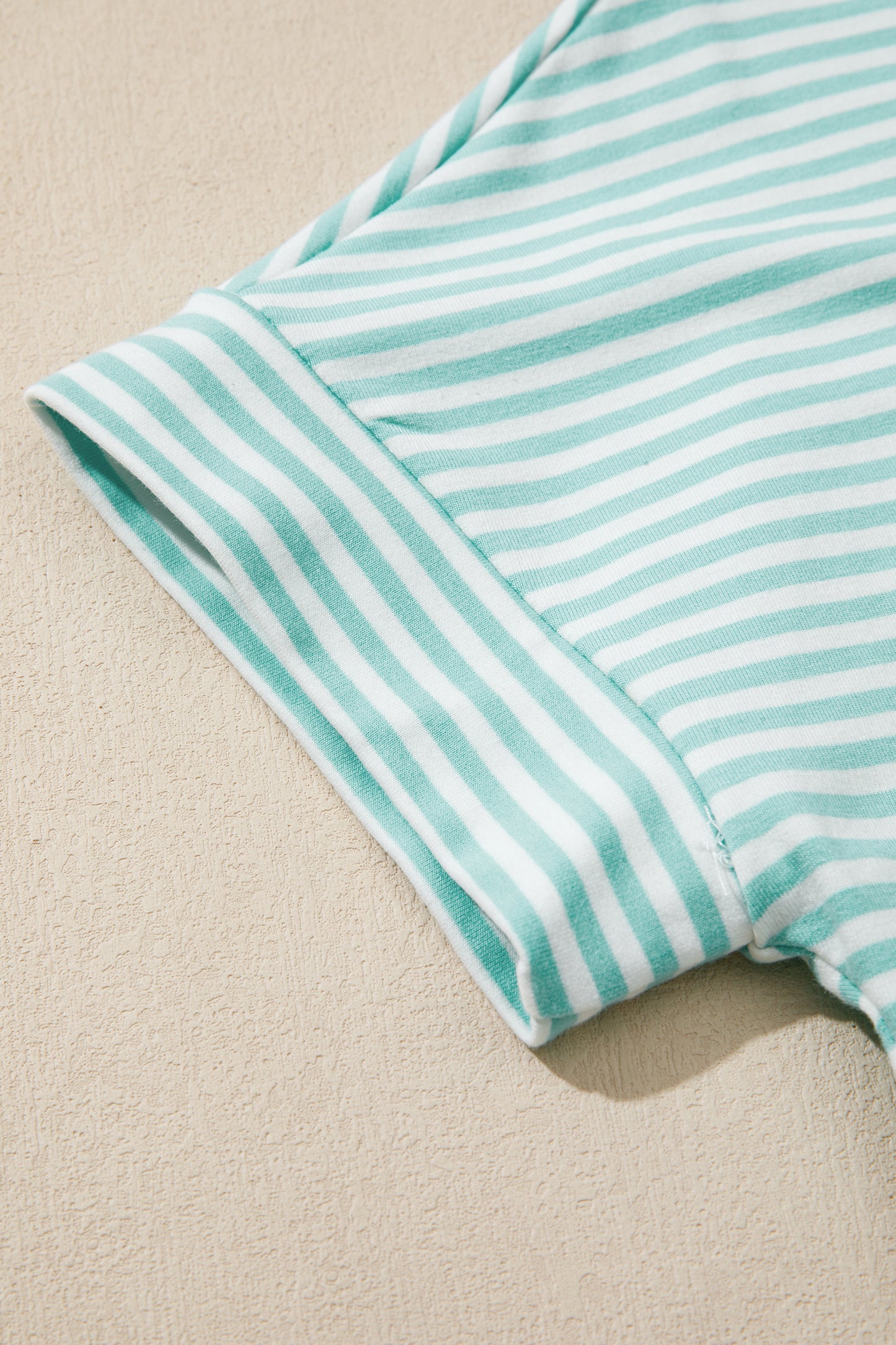 Stripe Cuffed Sleeve Contrast Mock Neck Tee Casual 2pcs Short Set