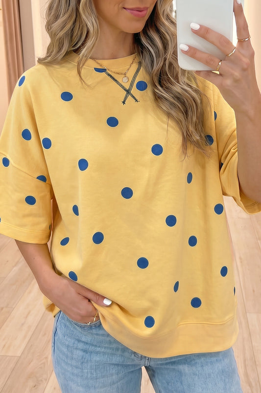Polka Dot Print Crossed Seam Detail Oversize Tee