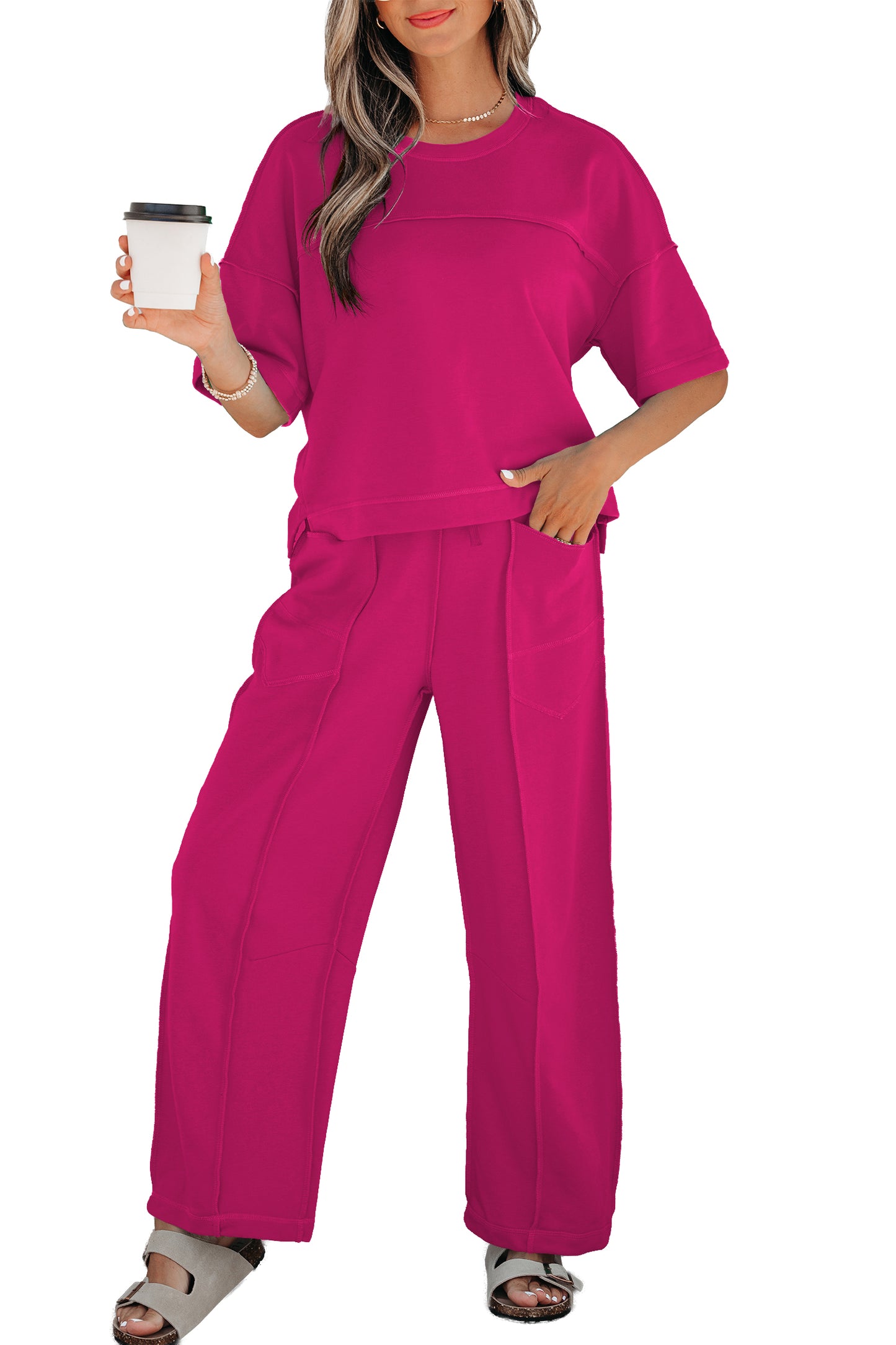 Orchid Bouquet Drop Shoulder Boxy Tee and Barrel Pants Set