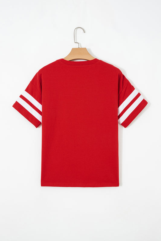 Black Varsity Striped Short Sleeve Crew Neck T Shirt