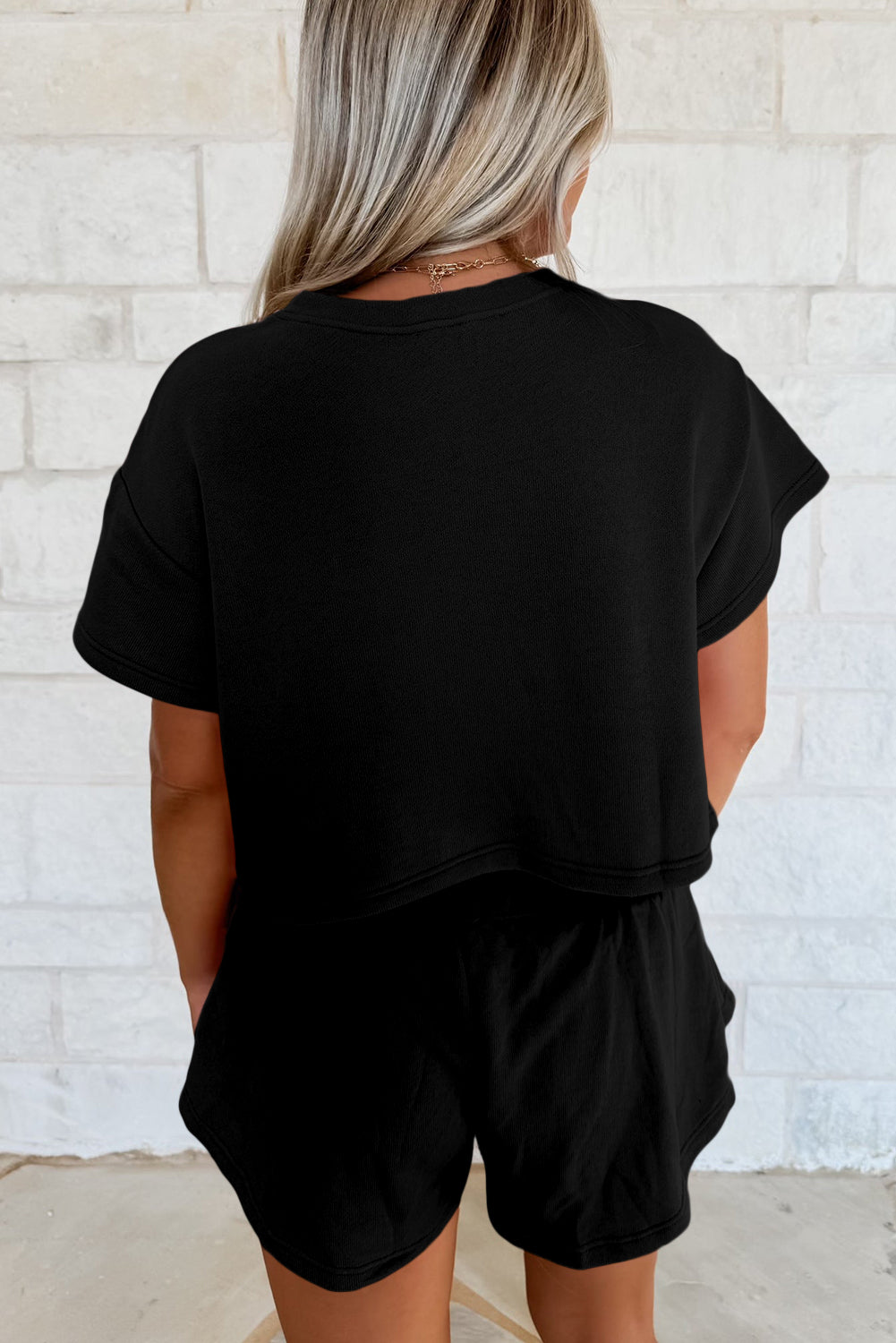 2pcs Cropped Tee and Ruffle High Waist Skort Set- Black, Beige, Blossom