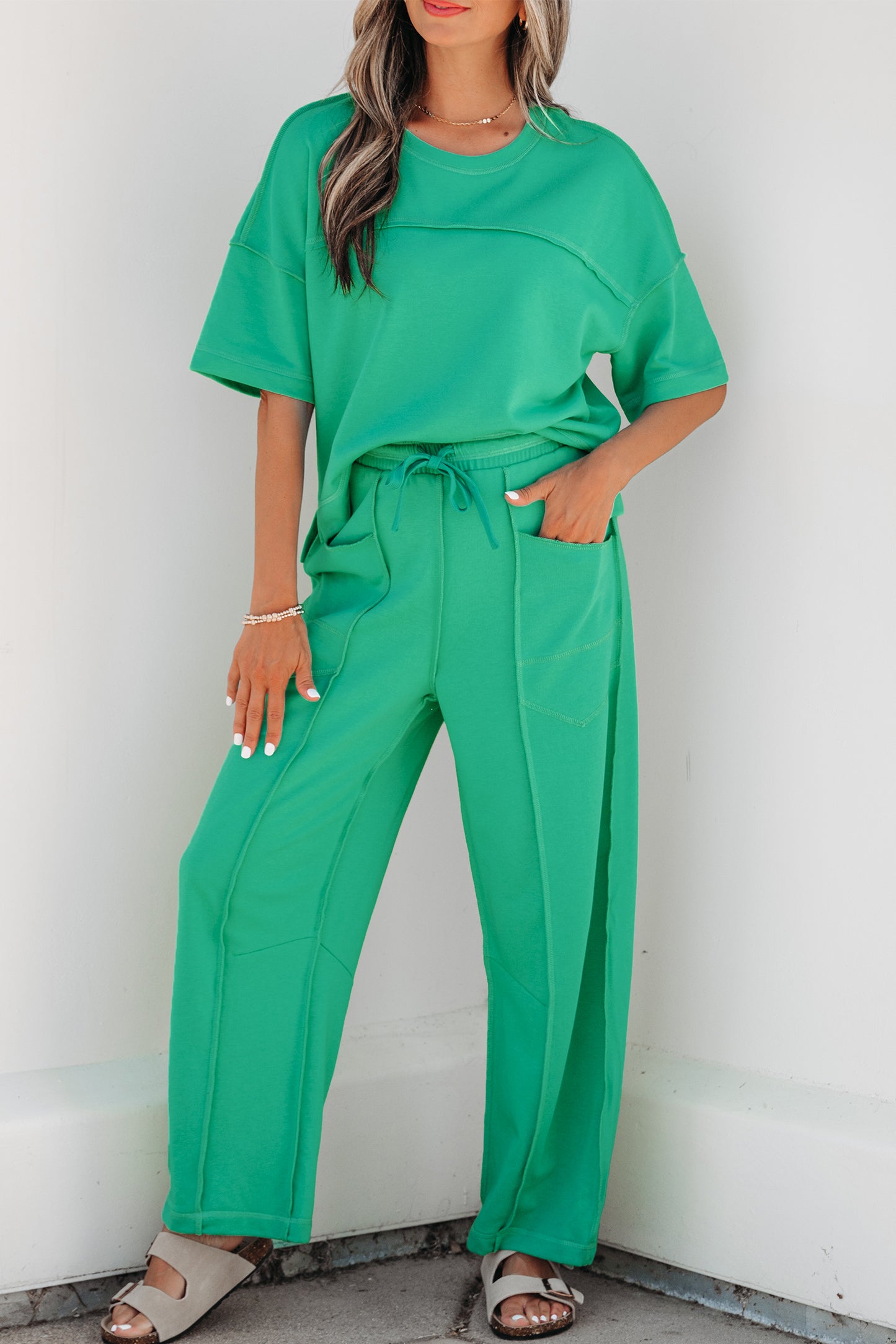 Orchid Bouquet Drop Shoulder Boxy Tee and Barrel Pants Set
