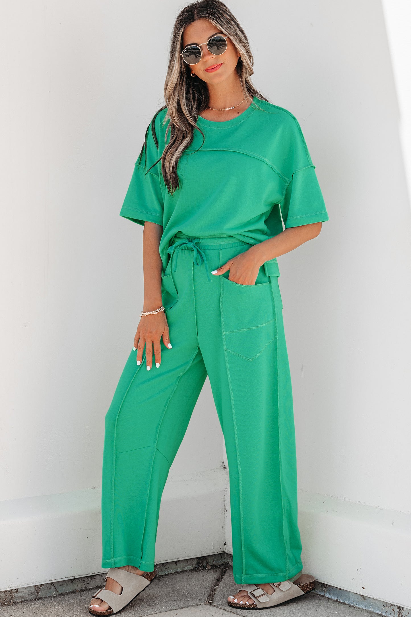 Orchid Bouquet Drop Shoulder Boxy Tee and Barrel Pants Set