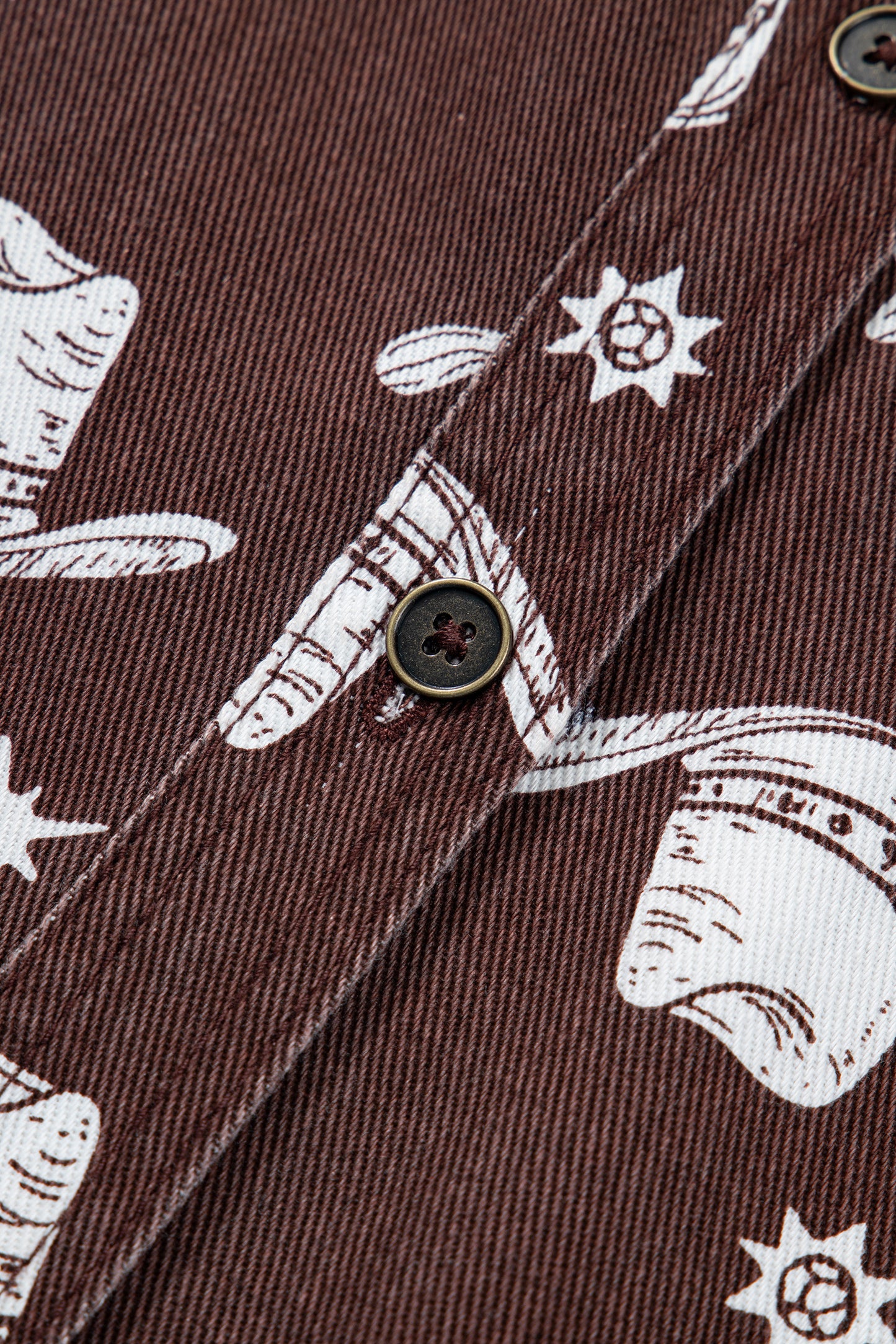 Brown Cowgirl Hats Boots Cactus Print Raw Edge Button Down Short Denim Dress