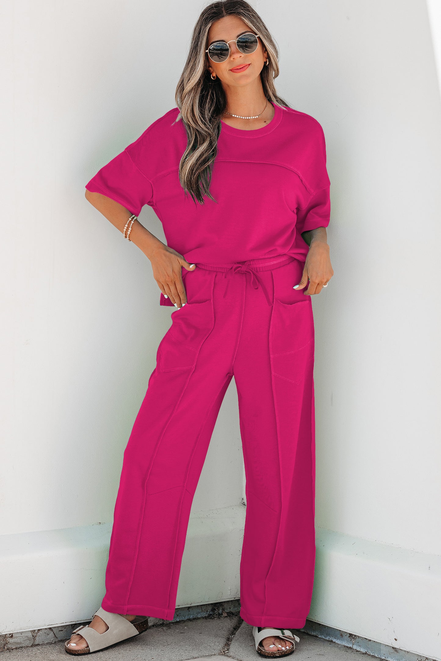 Orchid Bouquet Drop Shoulder Boxy Tee and Barrel Pants Set